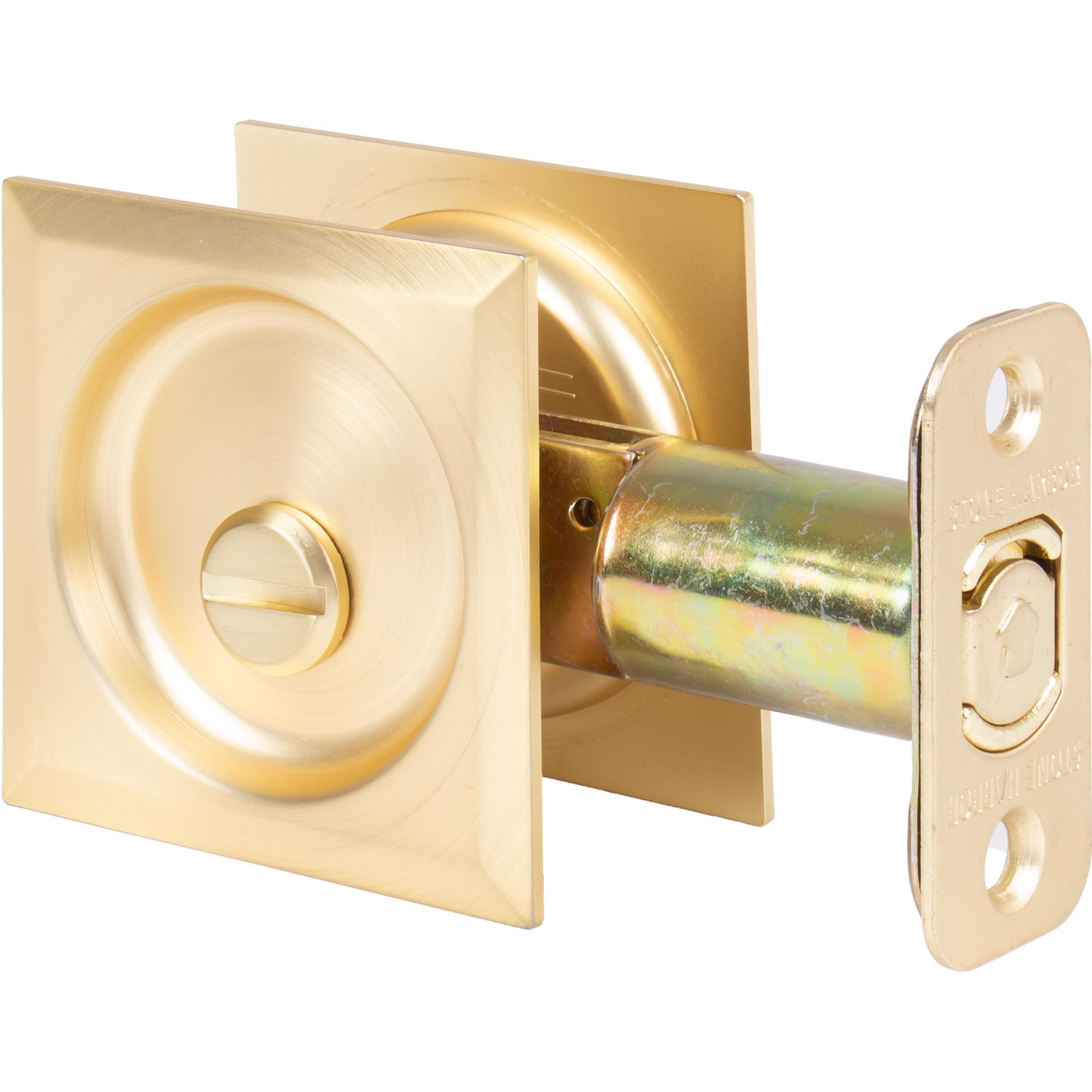 Stone Harbor Hardware Contemporary Square Pocket Door Lock, Privacy Function, 2-3/4" Backset, Satin Brass
