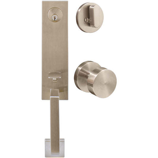 Stone Harbor Hardware Munich Handleset, Bonn Interior Trim, Round Rose, KW Keyway, Satin Nickel