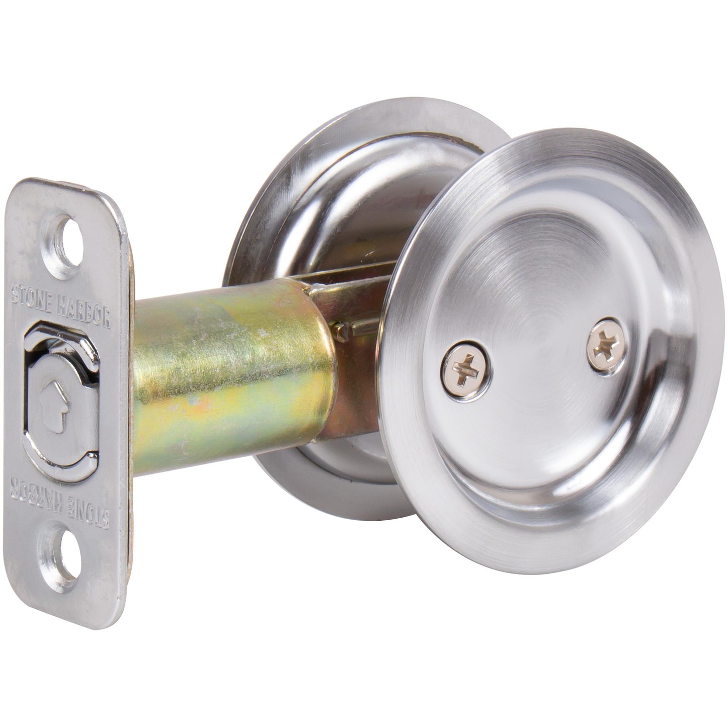 Stone Harbor Hardware Round Pocket Door Lock, Passage Function, 2-3/4" Backset, Satin Chrome