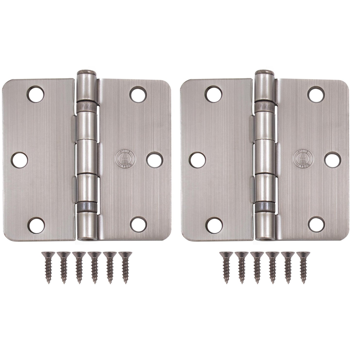 Stone Harbor Hardware 3-1/2" Ball-Bearing Door Hinges, 1/4" Radius Corner, Antique Nickel, 2-Pack