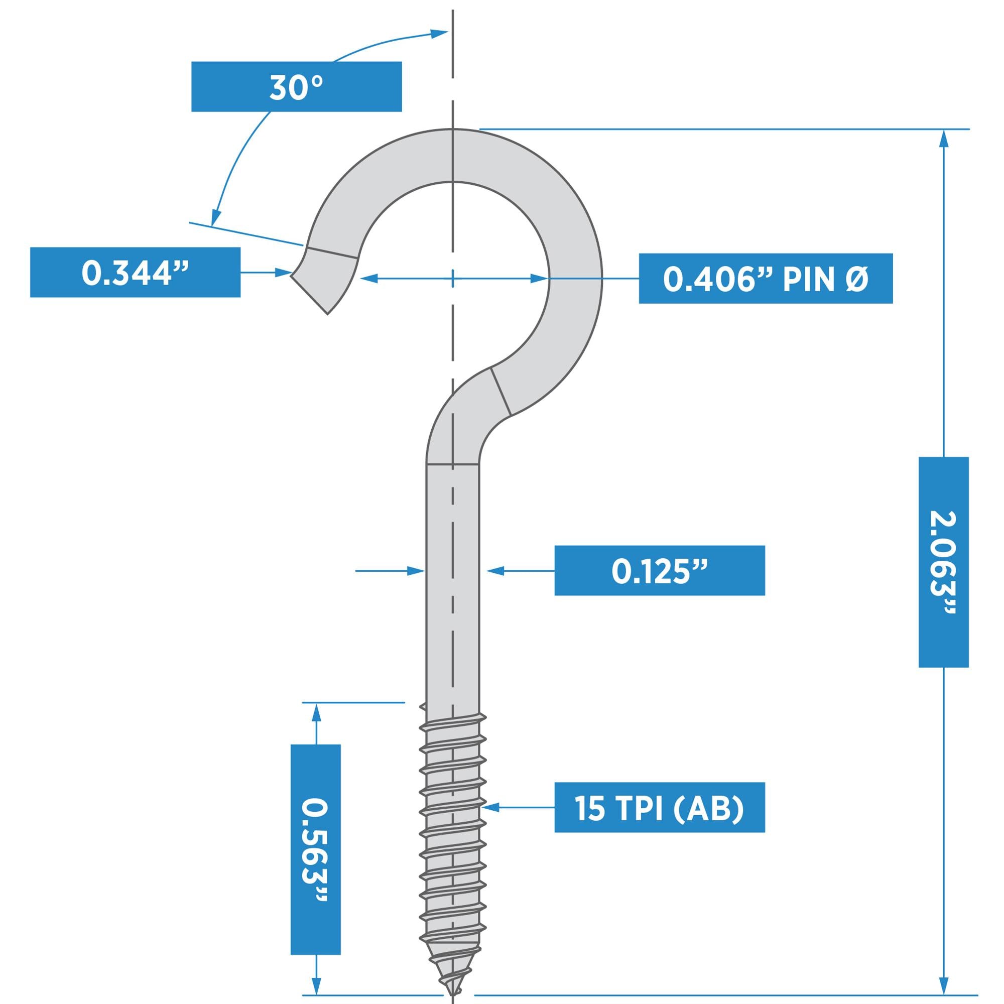 TP2040 #10, 2-1/16" Ceiling Hook 50/pk - Zinc Plated