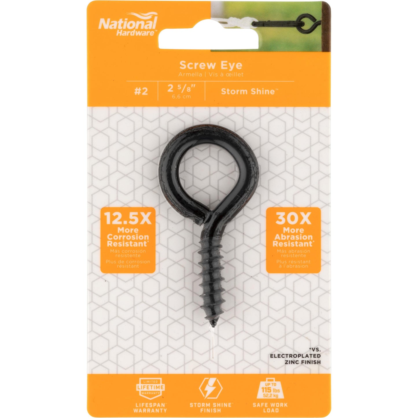 National Hardware N820-089 Screw Eyes, 2, 2-5/8", Storm Shine Finish