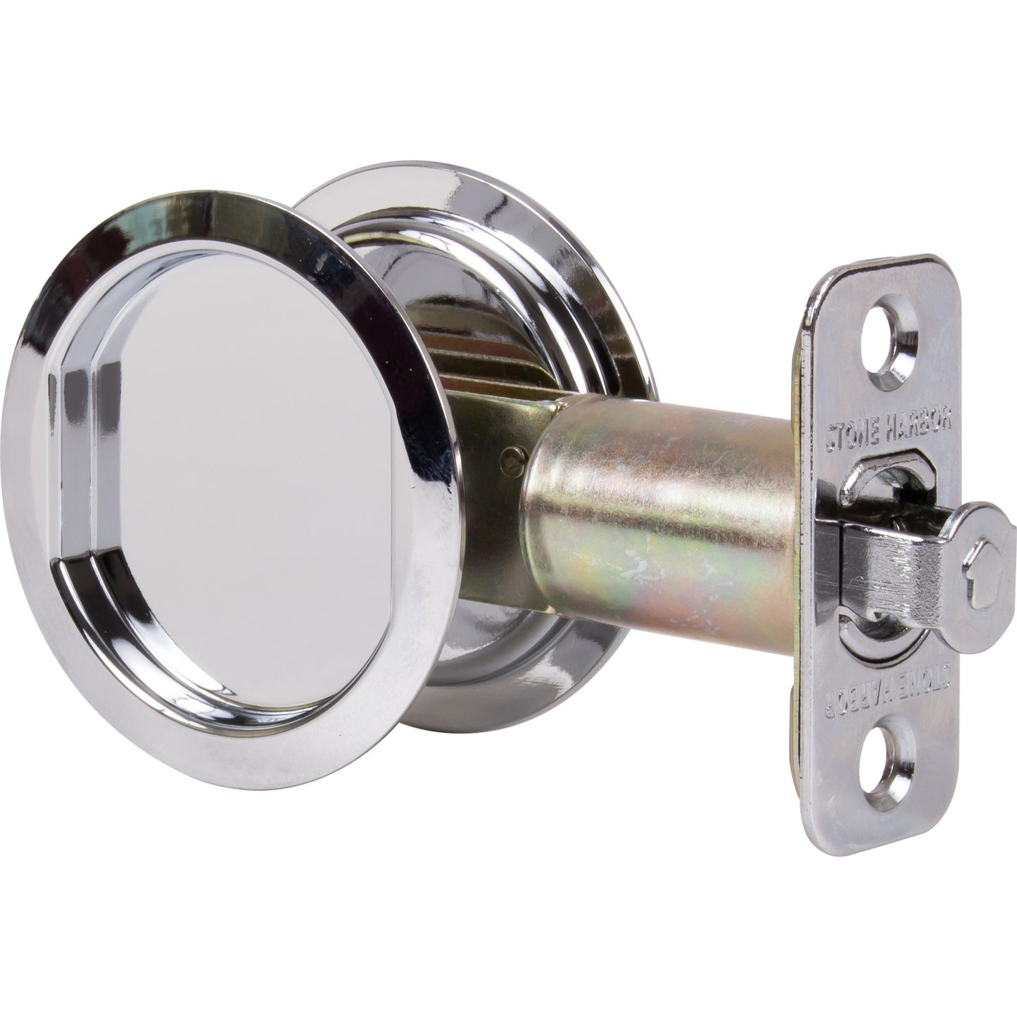 Stone Harbor Hardware Round Pocket Door Lock, Passage Function, 2-3/4" Backset, Polished Chrome