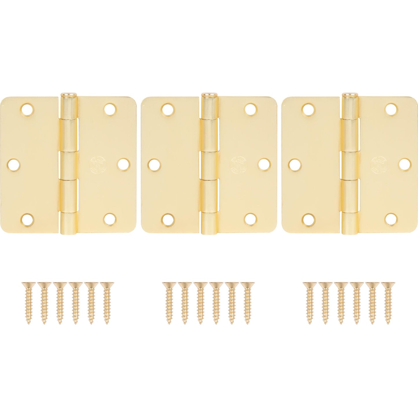 Stone Harbor Hardware 3-1/2" Door Hinges, 1/4" Radius Corner, Satin Brass, 3-Pack