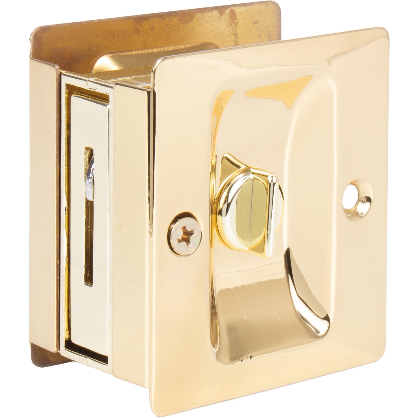 Stone Harbor Hardware Premium Square Pocket Door Lock, Privacy Function, Polished Brass
