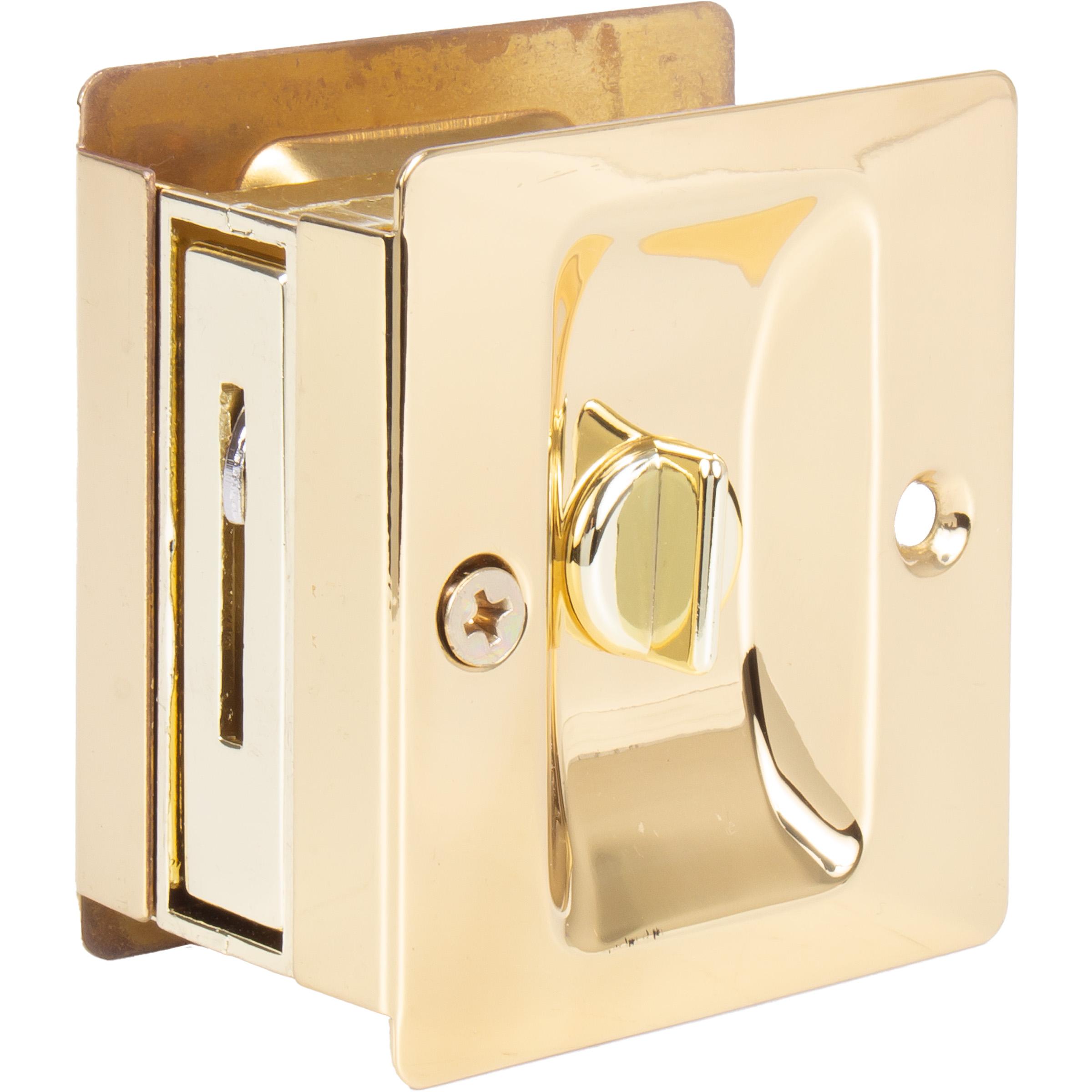 Stone Harbor Hardware Premium Square Pocket Door Lock, Privacy Function, Polished Brass