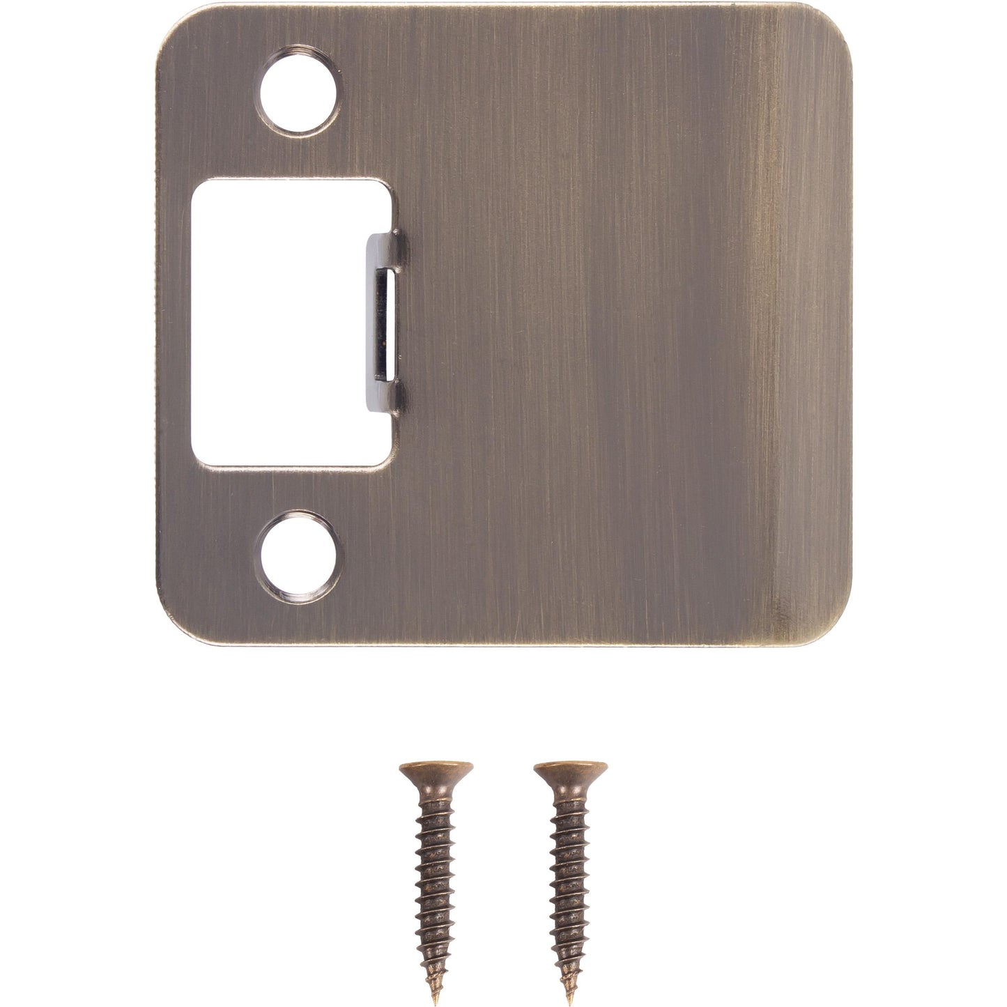 Stone Harbor Hardware Round Corner Extended Lip Strike Plate, 2-1/4" x 2", (2-1/2" Overall Length), Antique Brass