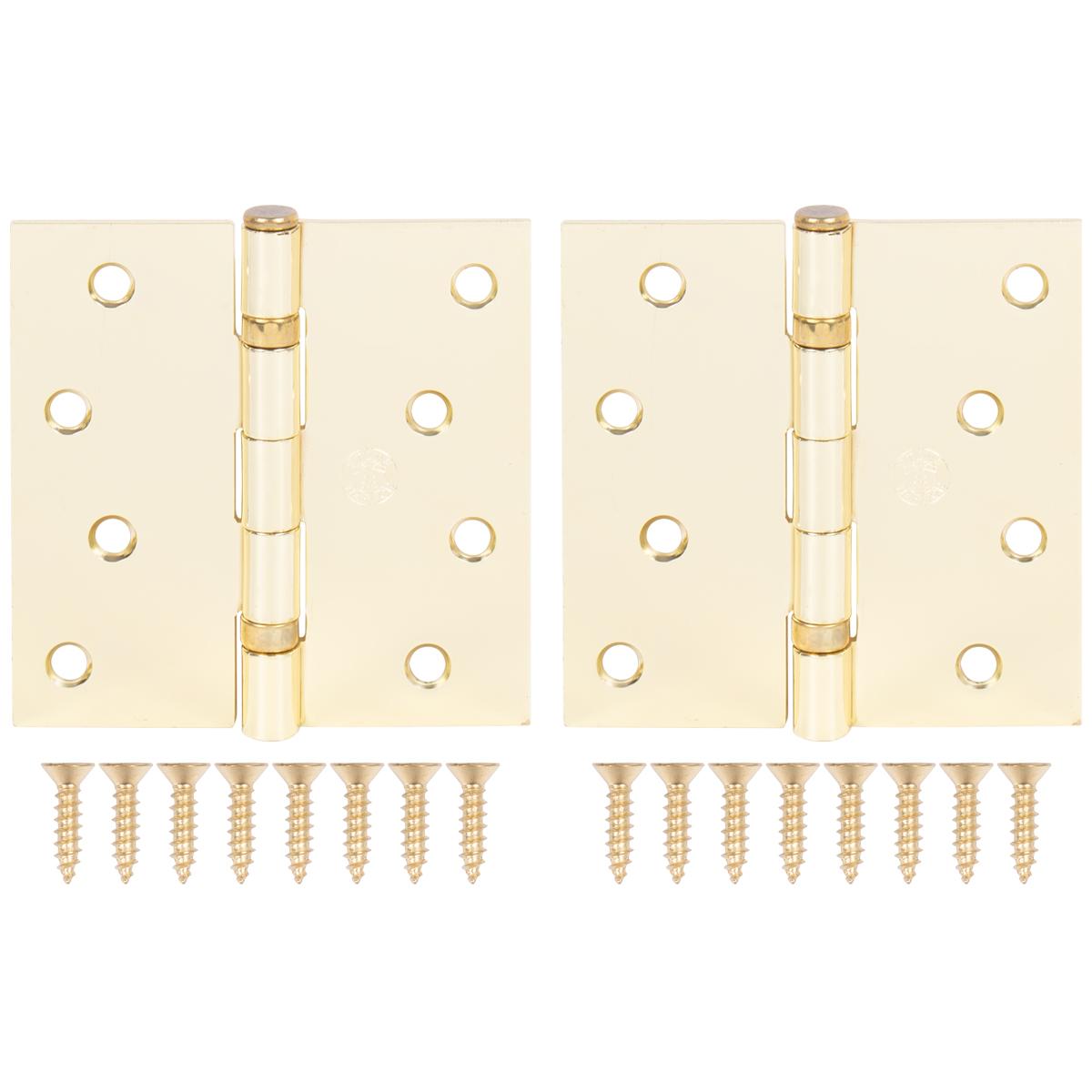 Stone Harbor Hardware 4" Ball-Bearing Door Hinges, Square Corner, Polished Brass, 2-Pack