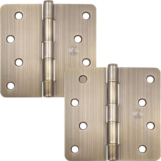 Stone Harbor Hardware 4" Door Hinges, 1/4" Radius Corner, Antique Brass, 2-Pack