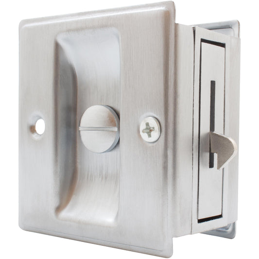 Stone Harbor Hardware Square Pocket Door Lock, Privacy (Bed/Bath) Latch, Satin Chrome