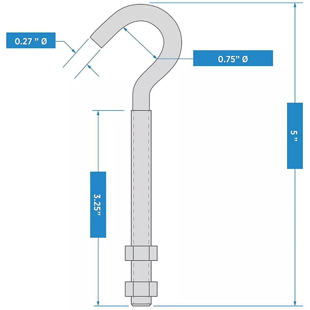 2162BC 5/16" x 5" Hook Bolt - Zinc Plated