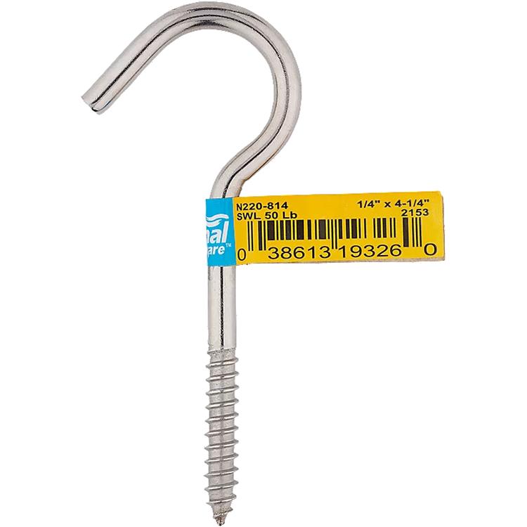 2153BC 1/4" x 4-1/4" Screw Hook - Stainless Steel