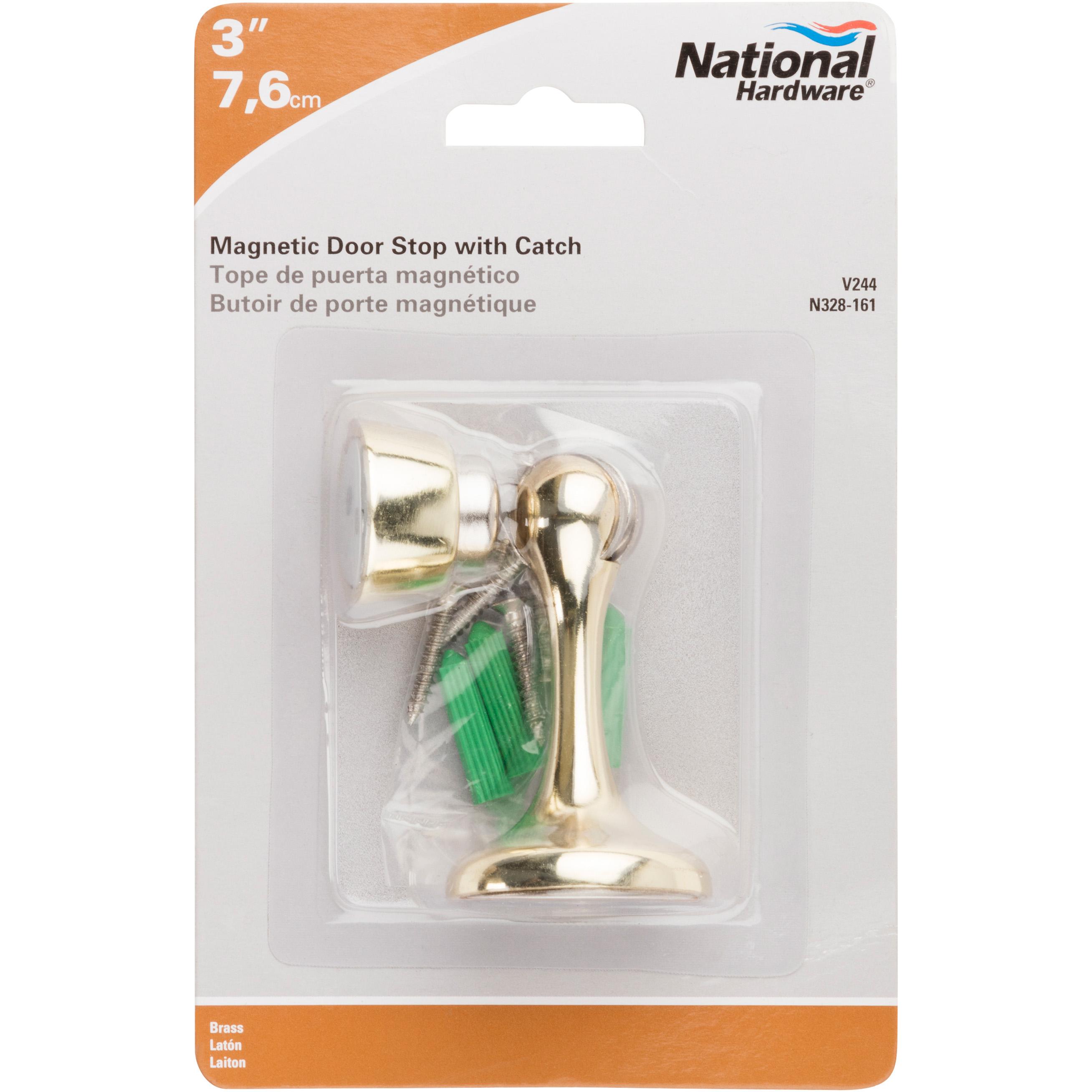 National Hardware - V244 3” Magnetic Rigid Door Stop with Catch - Polished Brass