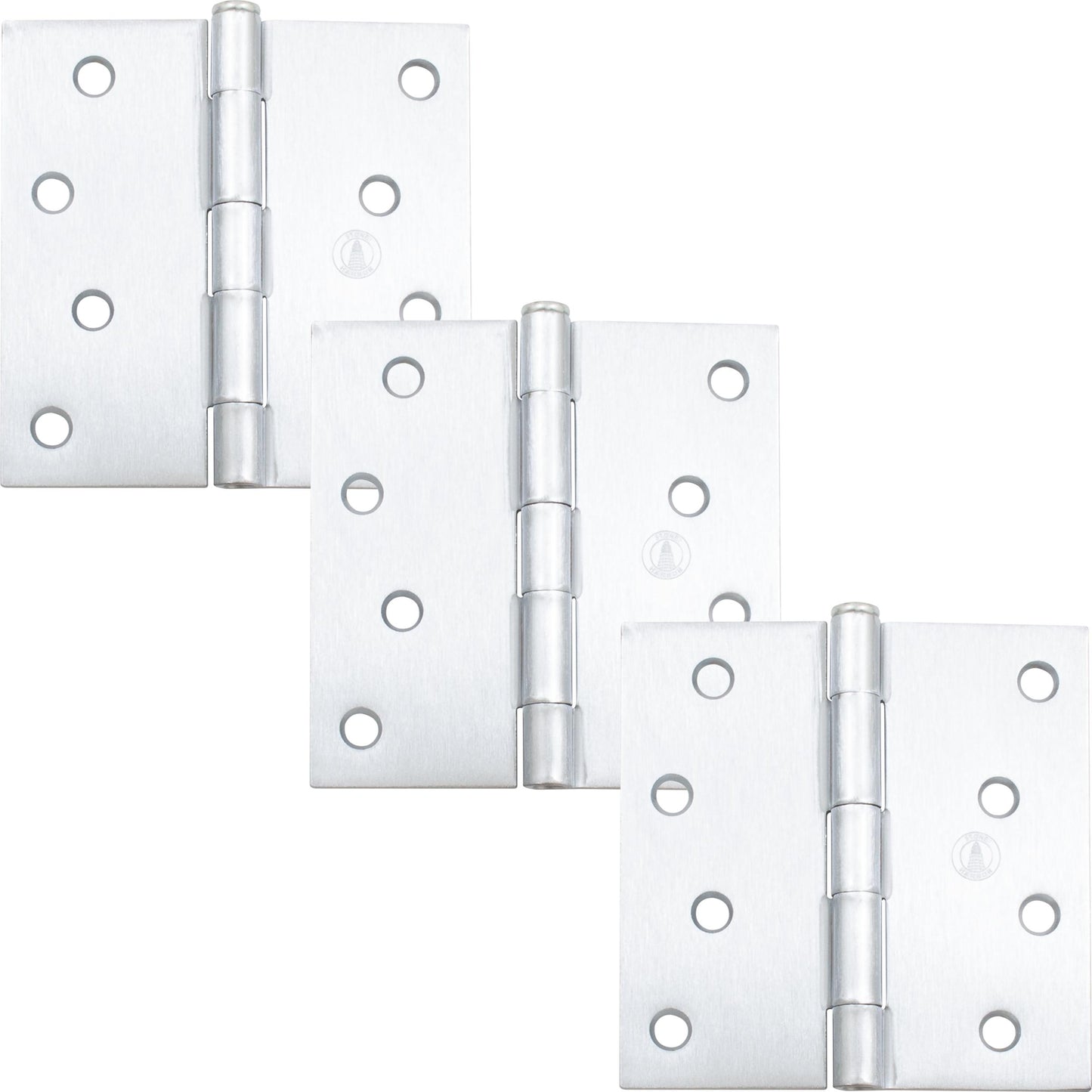 Stone Harbor Hardware 4" Door Hinges, Square Corner, Satin Chrome, 3-Pack