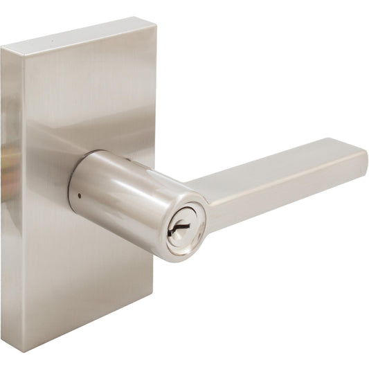 Stone Harbor Hardware Vienna Door Lever with Rectangular Rosette, Entry Latch, SC Keyway, Satin Nickel