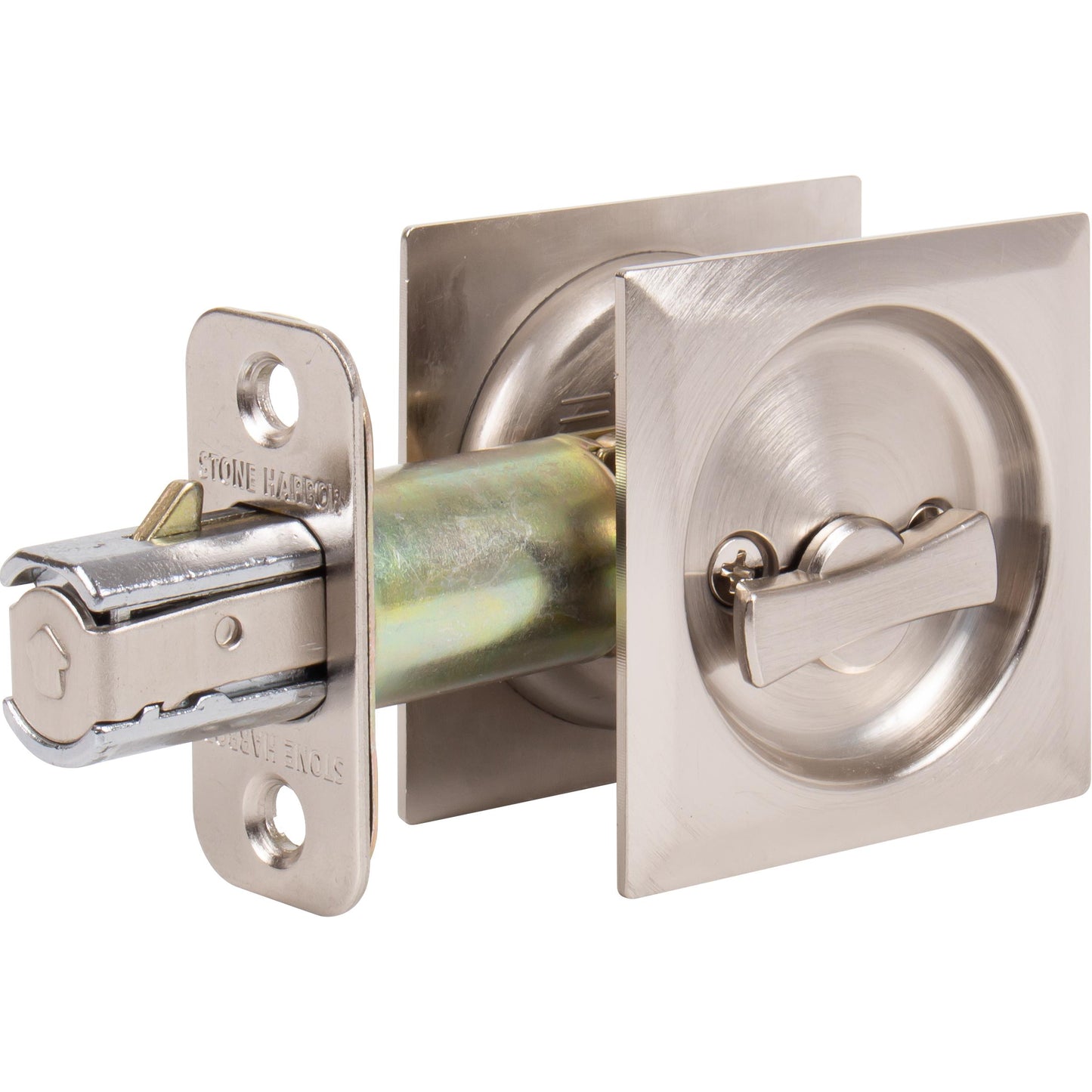 Stone Harbor Hardware Contemporary Square Pocket Door Lock, Privacy Function, 2-3/8" Backset, Satin Nickel