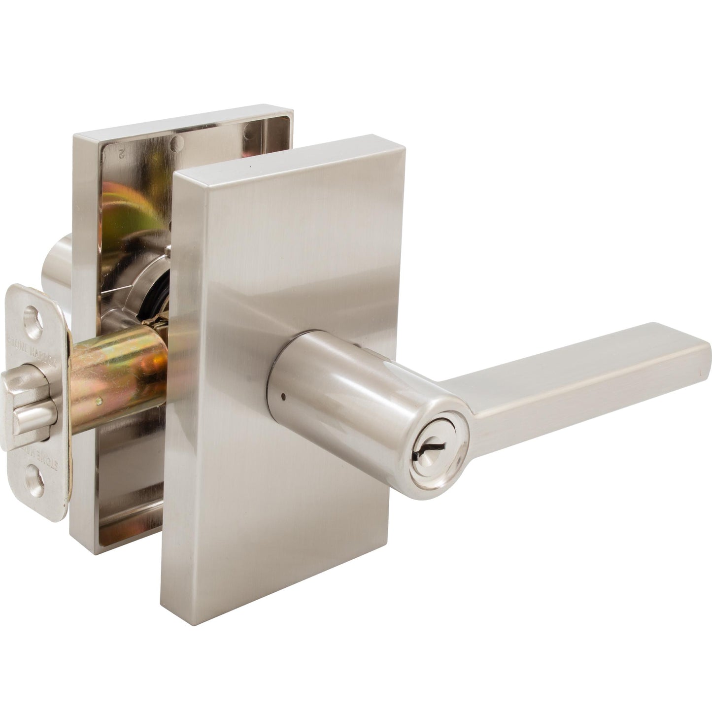 Stone Harbor Hardware Vienna Door Lever with Rectangular Rosette, Entry Latch, KW Keyway, Satin Nickel