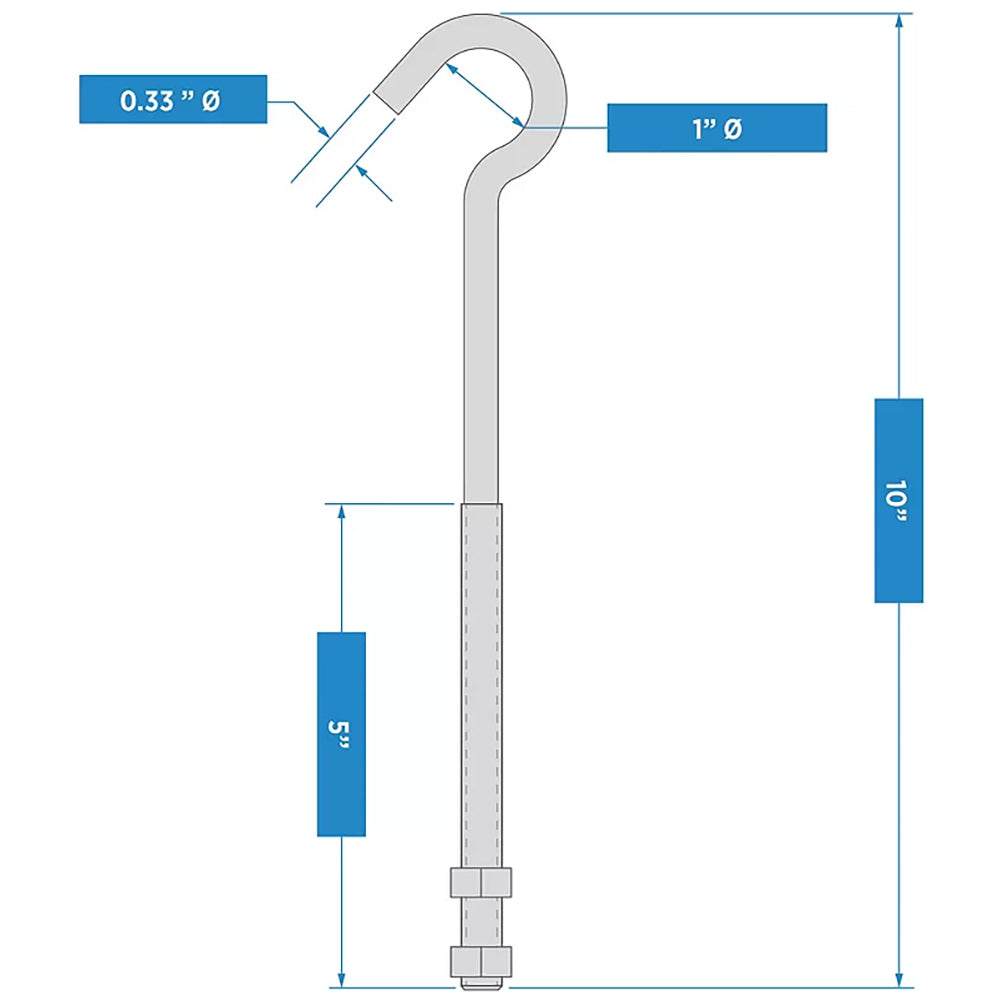 2162BC 3/8" x 10" Hook Bolt - Zinc Plated
