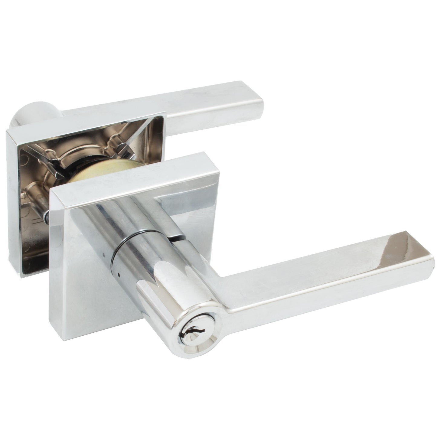 Stone Harbor Hardware Vienna Door Lever with Square Rosette, Entry Latch, SC Keyway, Polished Chrome
