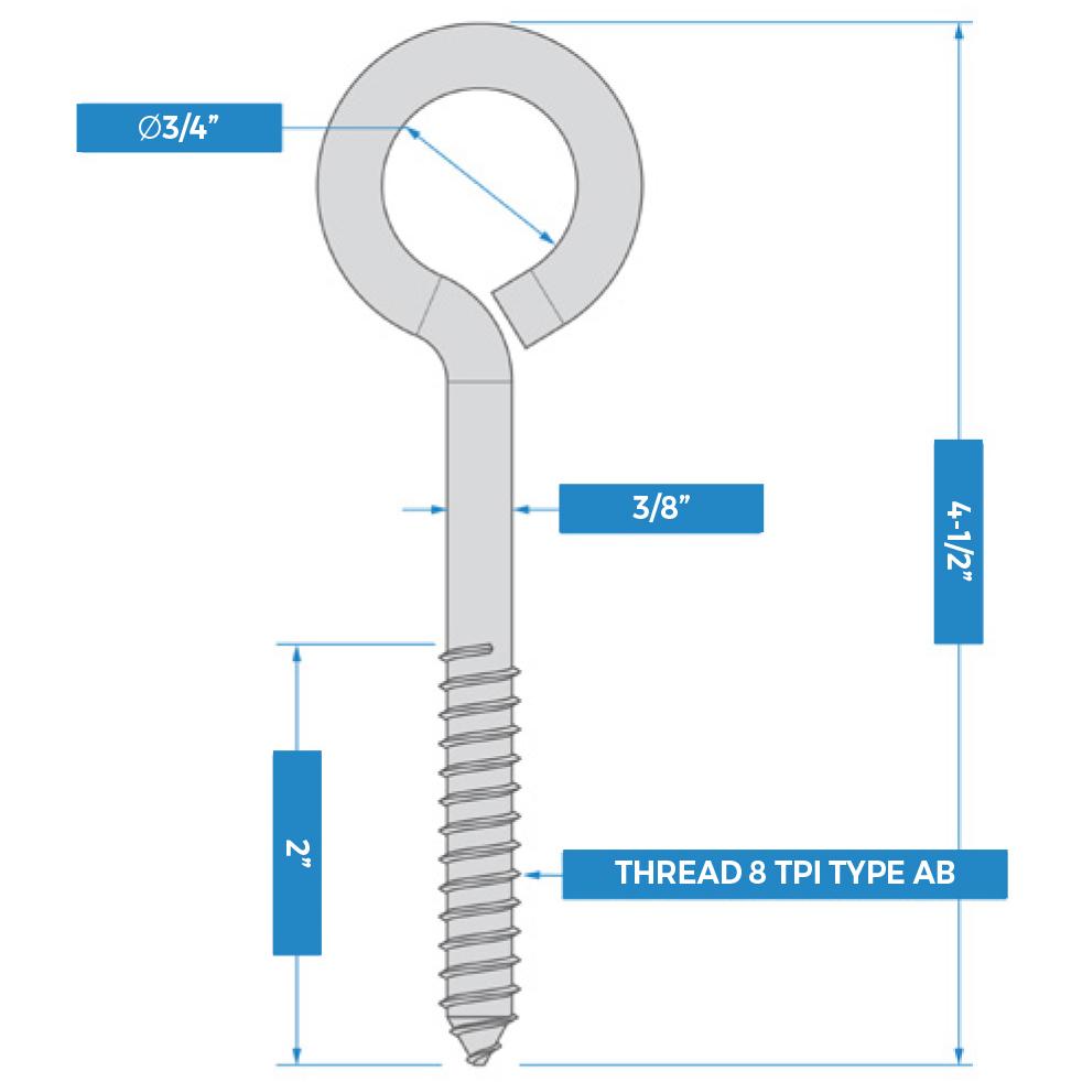 V2150 3/8" x 4-1/2" Lag Screw Eye - Black