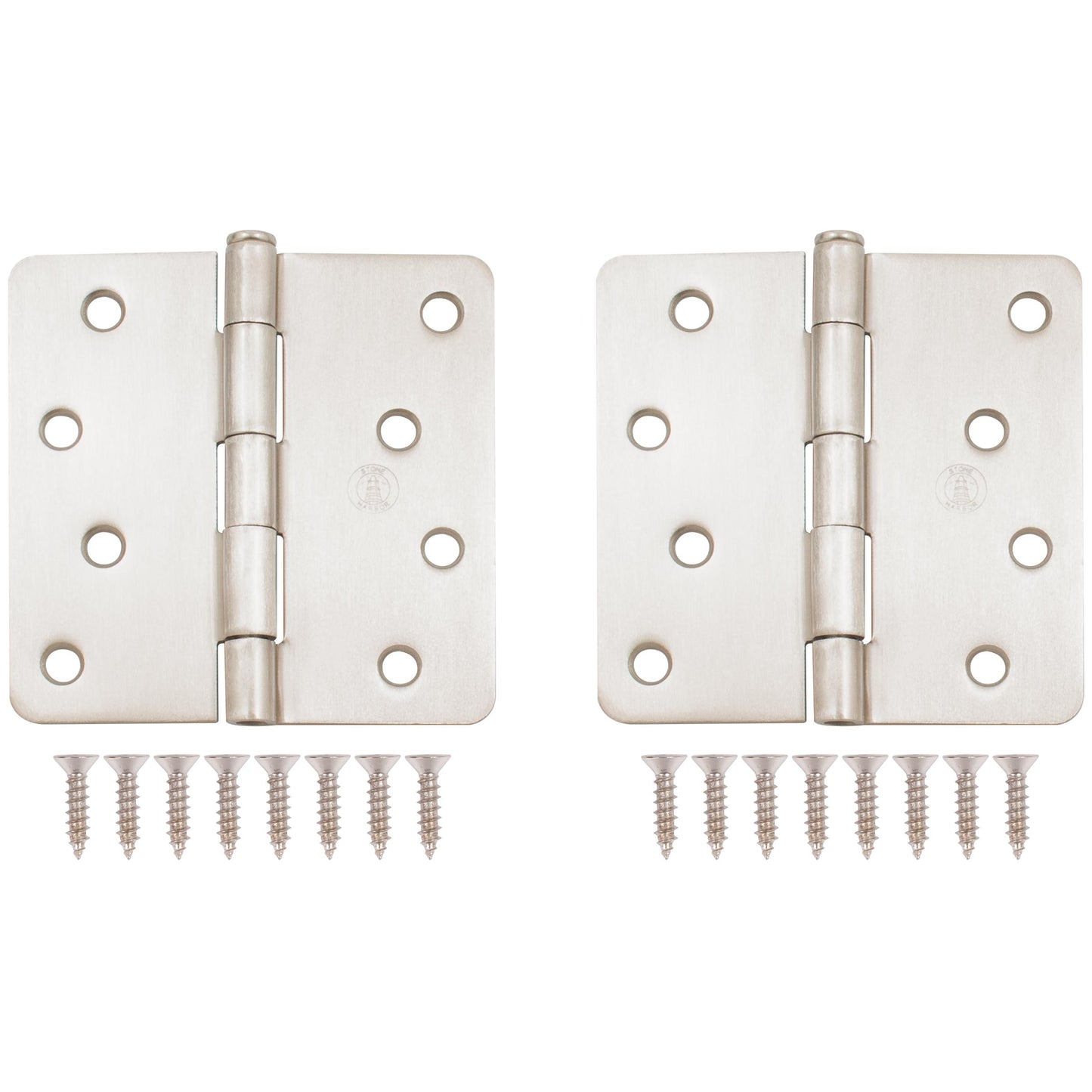 Stone Harbor Hardware 4" Door Hinges, 1/4" Radius Corner, Satin Nickel, 2-Pack