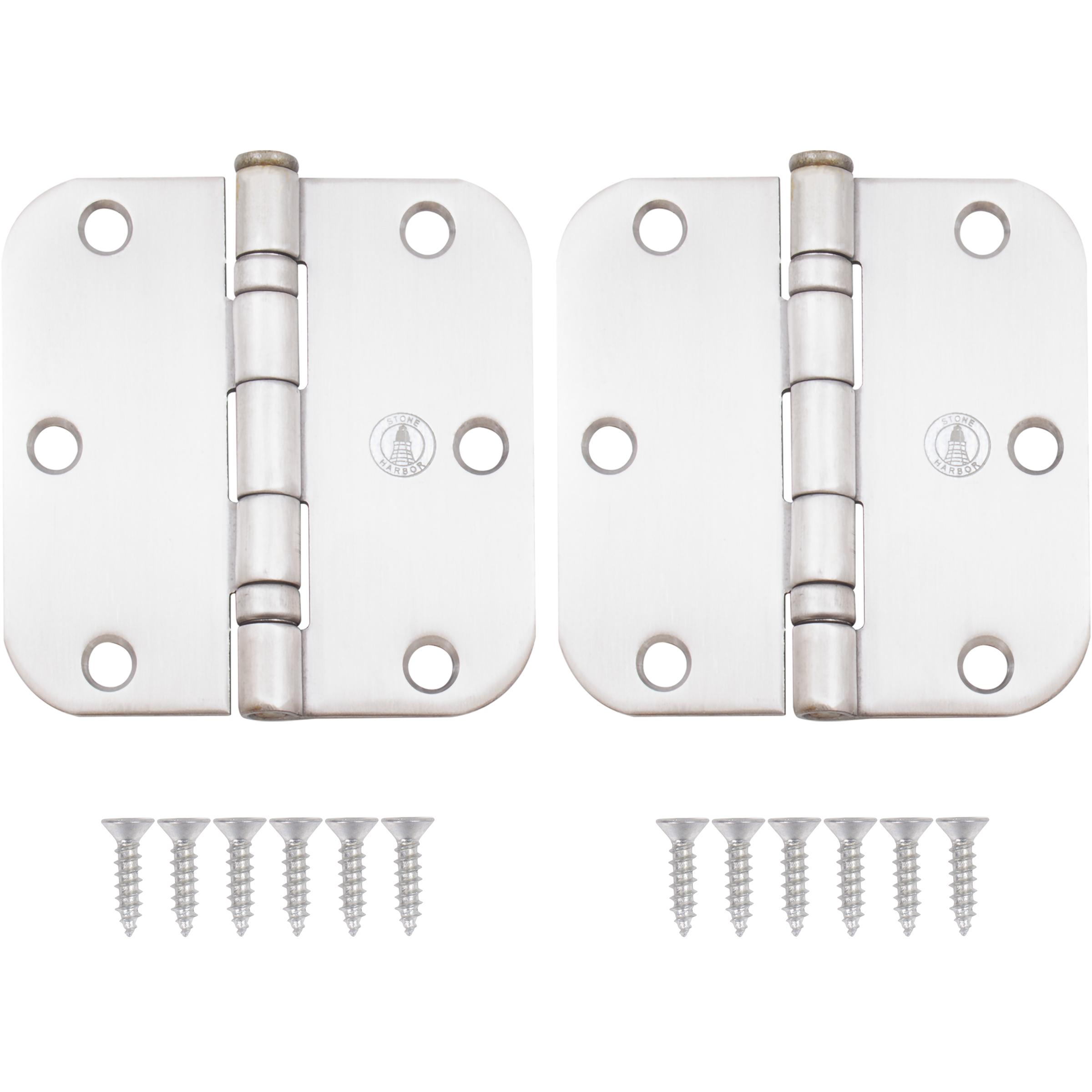 Stone Harbor Hardware 3-1/2" Ball-Bearing Door Hinges, 5/8" Radius Corner, Satin Stainless Steel, 2-Pack