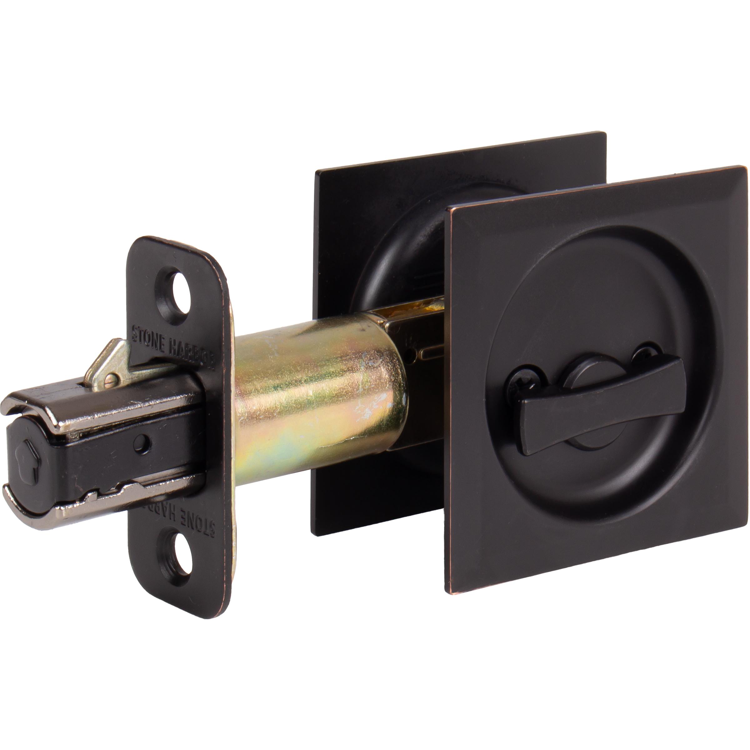 Stone Harbor Hardware Contemporary Square Pocket Door Lock, Privacy Function, 2-3/4" Backset, Vintage Bronze