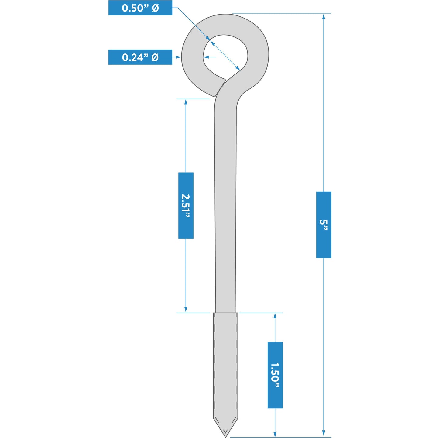 2151BC 1/4" x 5" Lag Screw Eye - Stainless Steel