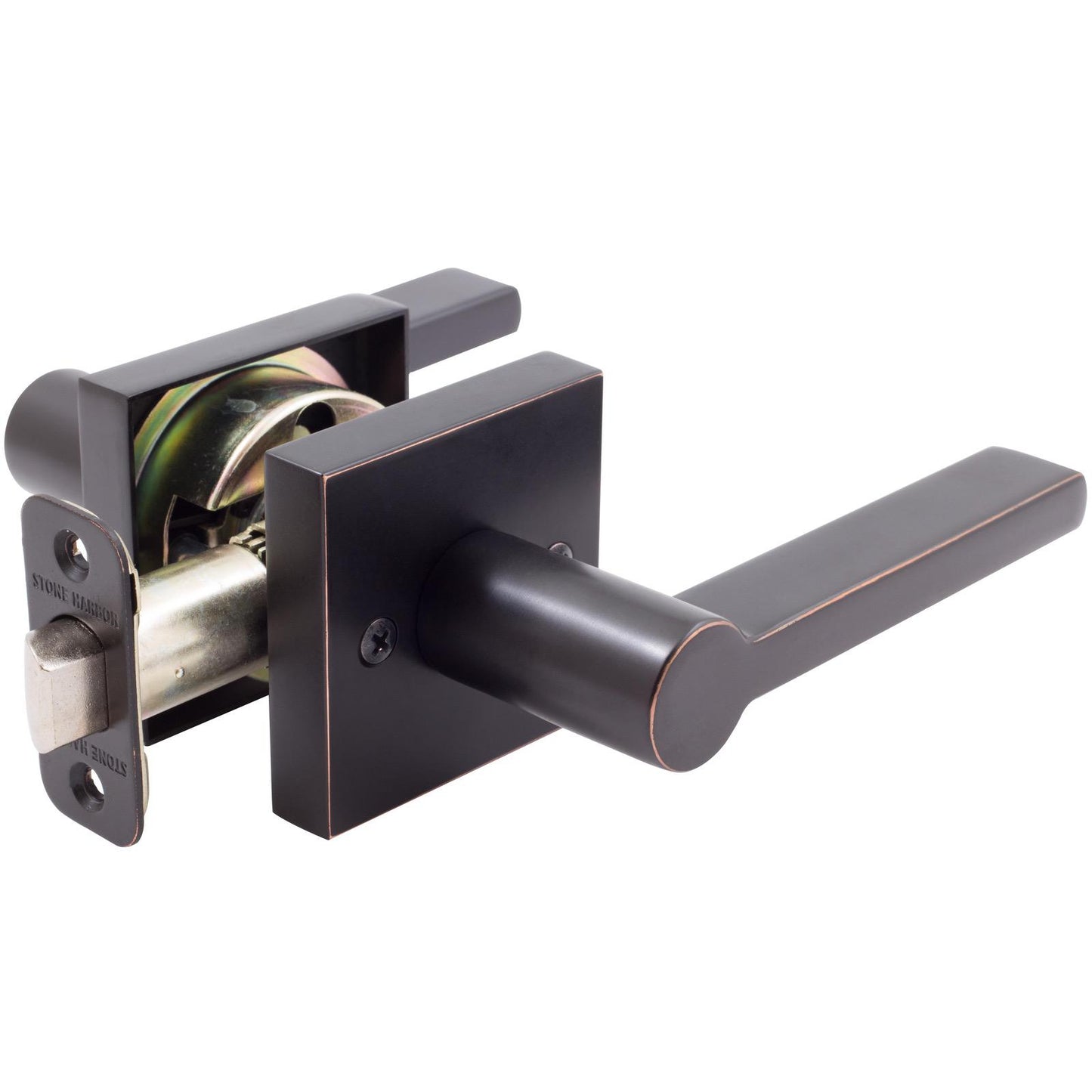 Stone Harbor Hardware Vienna Door Lever with Square Rosette, Passage (Hall/Closet) Latch, Vintage Bronze