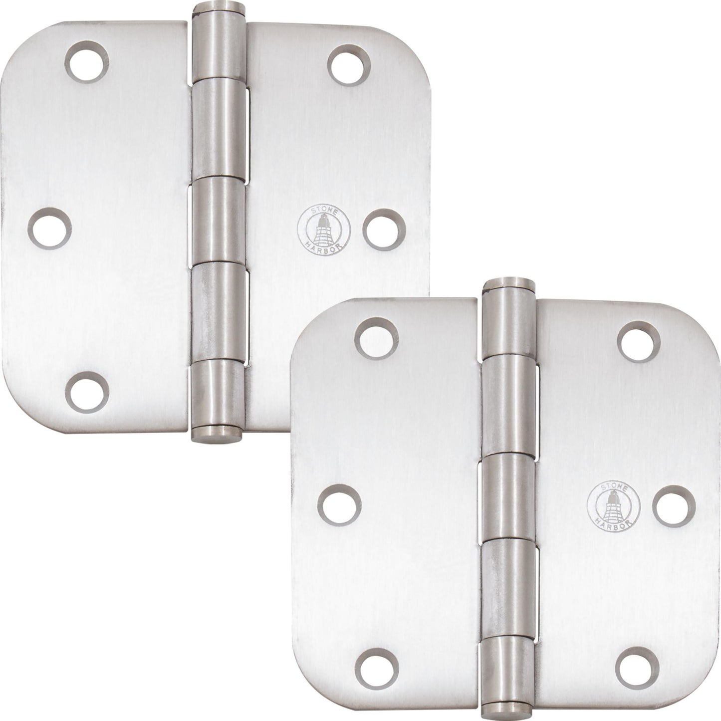 Stone Harbor Hardware 3-1/2" Door Hinges, 5/8" Radius Corner, Satin Stainless Steel, 2-Pack