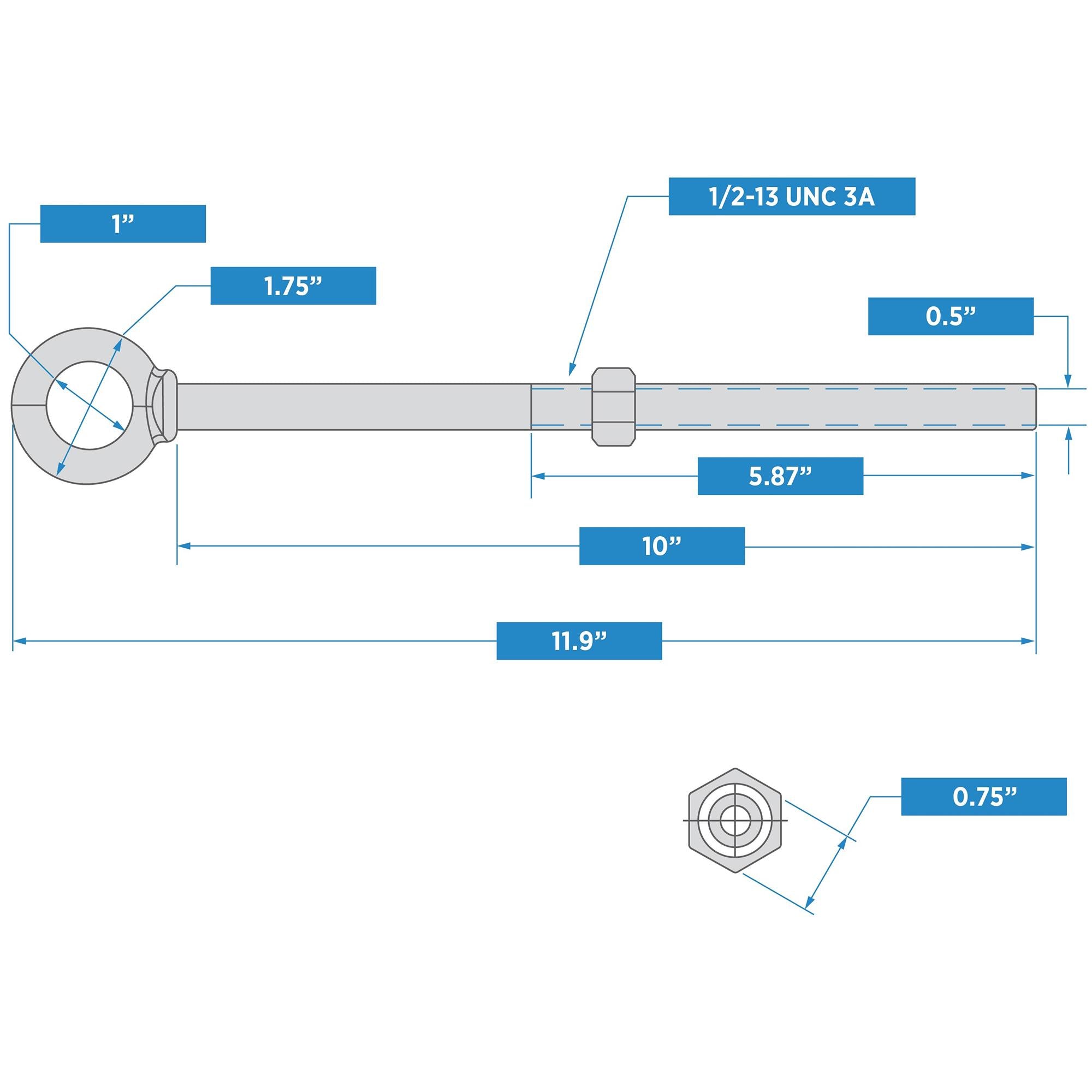 3260BC 1/2" x 10" Forged Eye Bolt with Shoulder - Galvanized