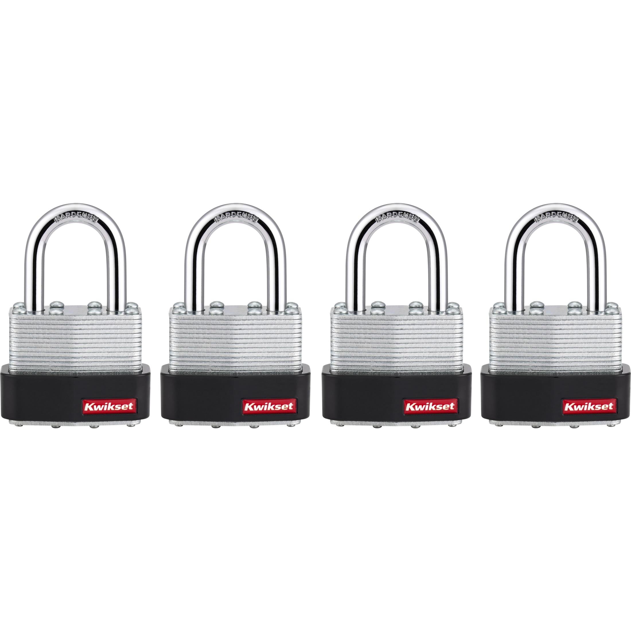 Kwikset 1-3/4" Laminated Padlock KA with 1-1/16" Shackle, 4-Pack