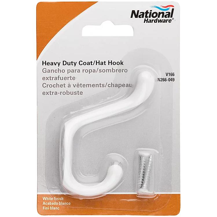 V166 Heavy Duty Coat / Hat Hook - White