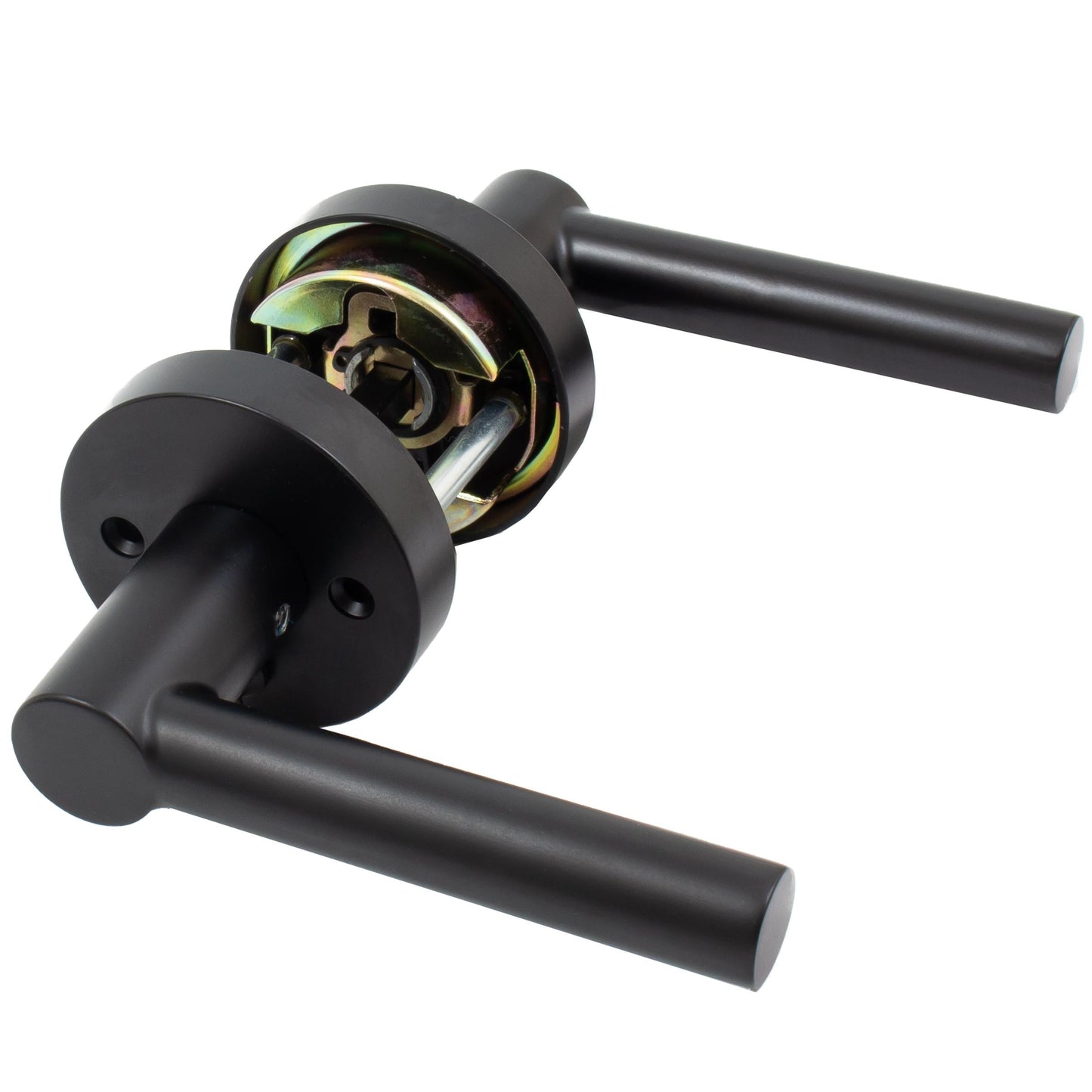 Stone Harbor Hardware Zurich Door Lever with Round Rosette, Privacy (Bed/Bath) Latch, Matte Black