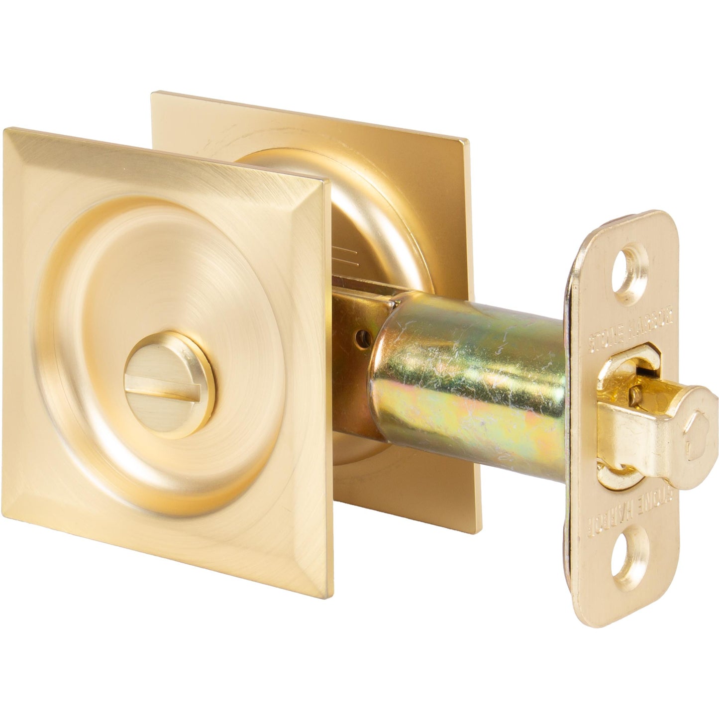 Stone Harbor Hardware Contemporary Square Pocket Door Lock, Privacy Function, 2-3/4" Backset, Satin Brass