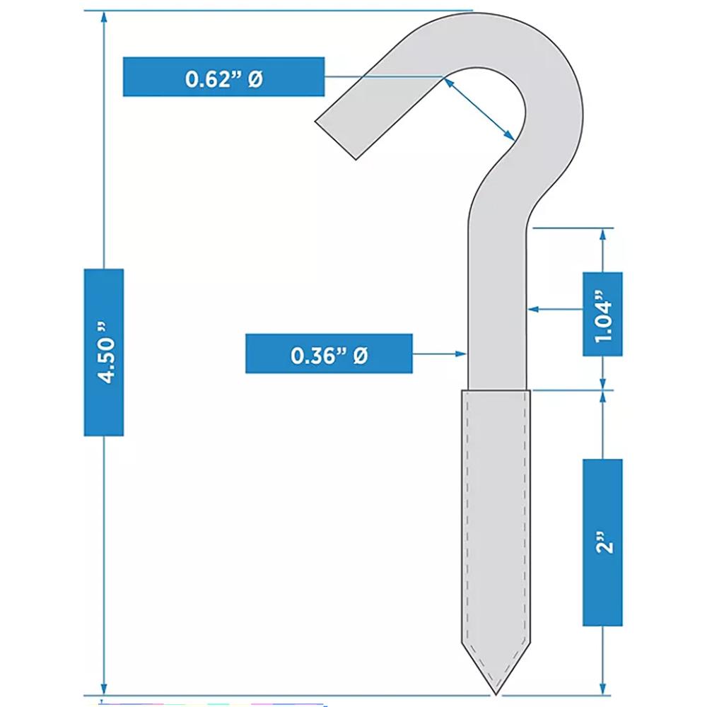 2154BC 3/8" x 4-1/2" Heavy-Duty Screw Hook - Zinc Plated