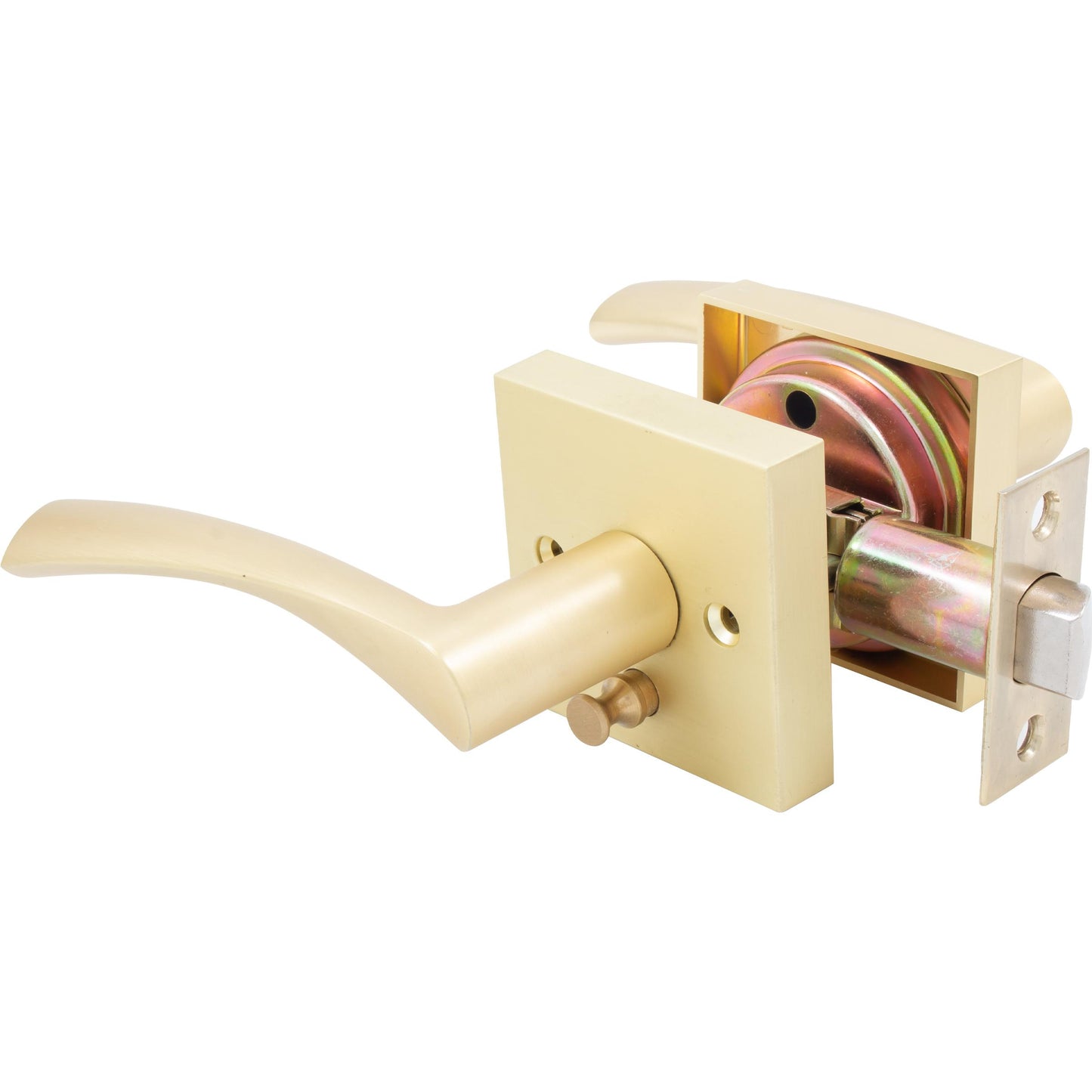 Stone Harbor Hardware Turin Door Lever with Square Rosette, Privacy (Bed/Bath) Latch, Satin Brass