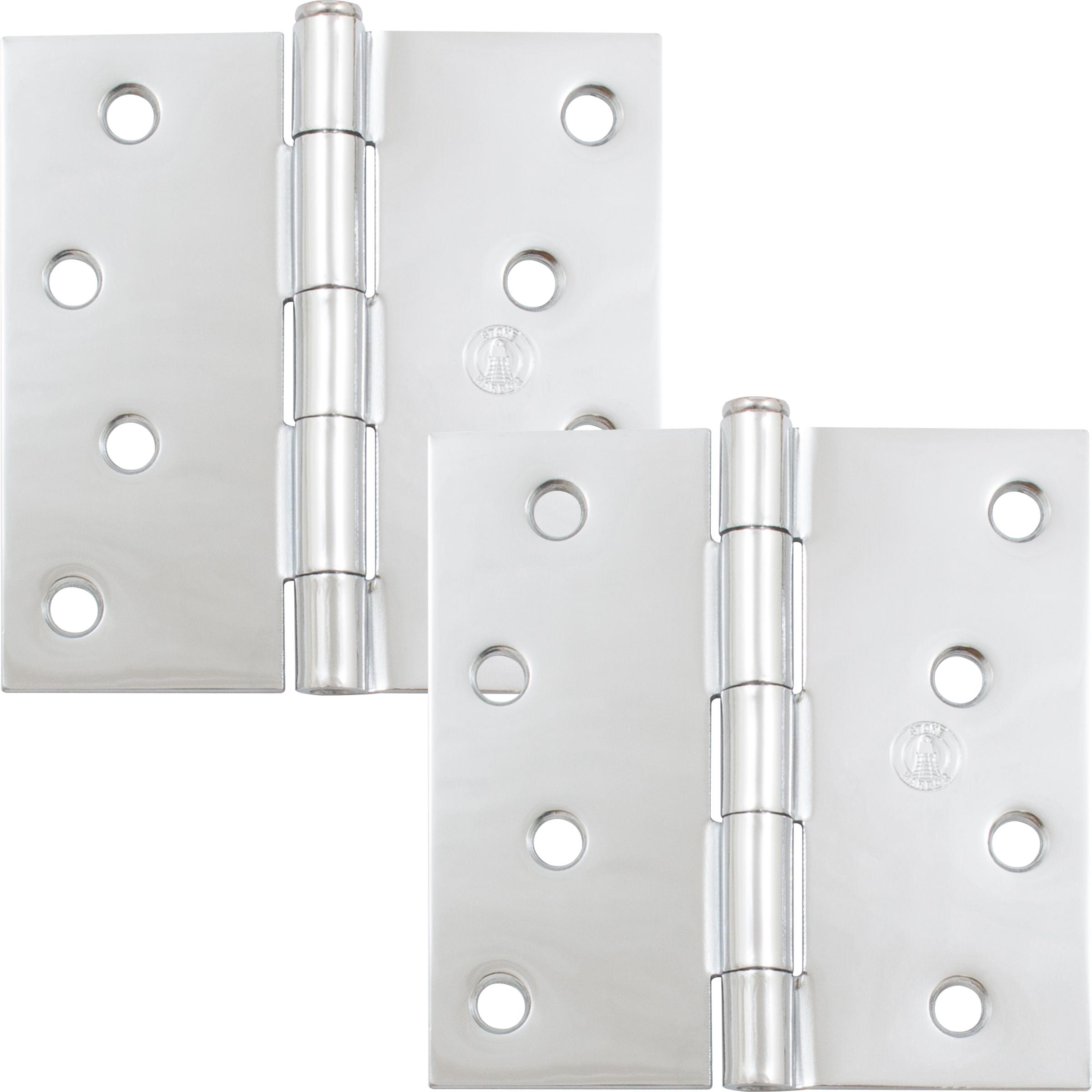 Stone Harbor Hardware 4" Door Hinges, Square Corner, Polished Chrome, 2-Pack