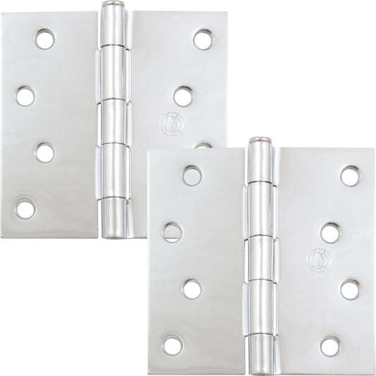 Stone Harbor Hardware 4" Door Hinges, Square Corner, Polished Chrome, 2-Pack