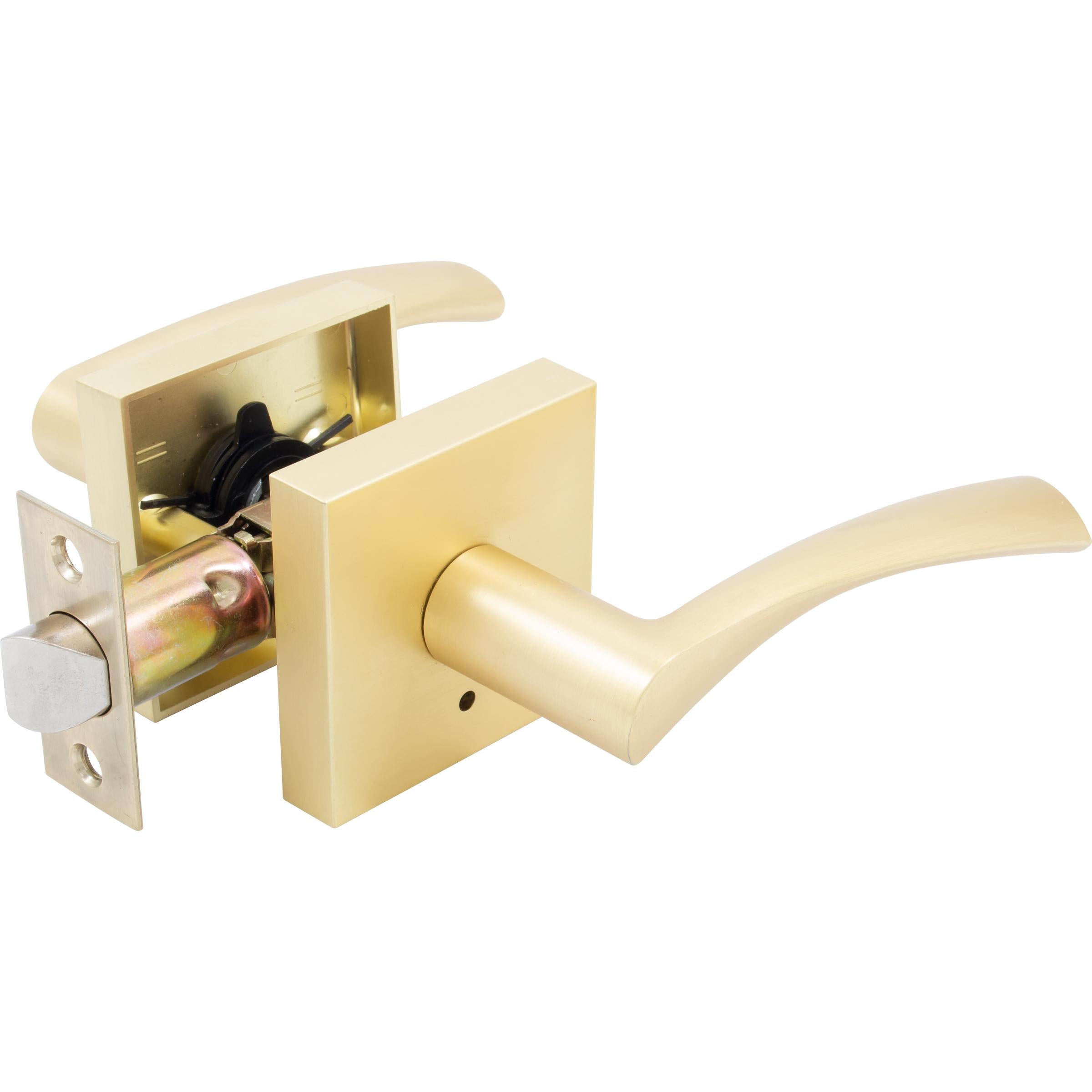 Stone Harbor Hardware Turin Door Lever with Square Rosette, Privacy (Bed/Bath) Latch, Satin Brass