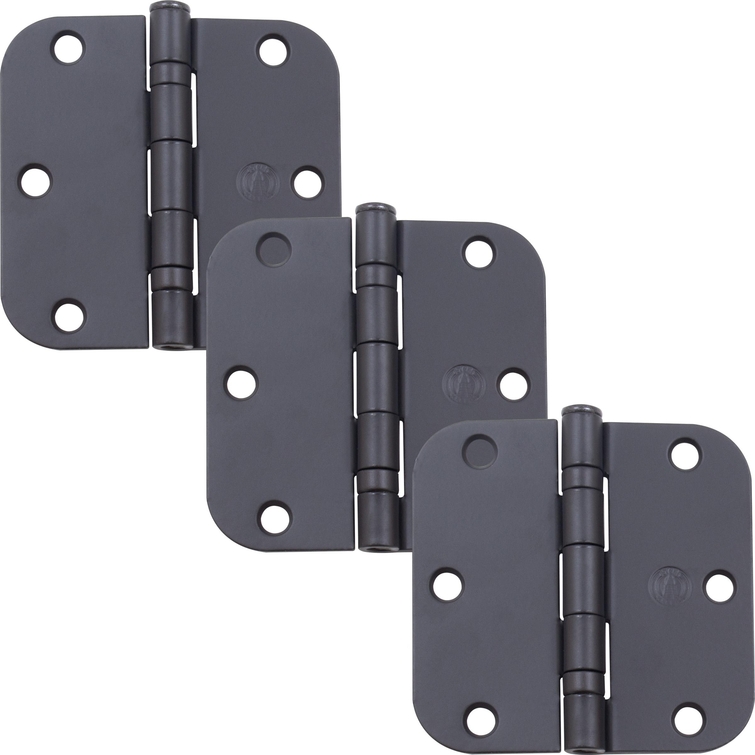 Stone Harbor Hardware 3-1/2" Ball-Bearing Door Hinges, 5/8" Radius Corner, Matte Black, 3-Pack