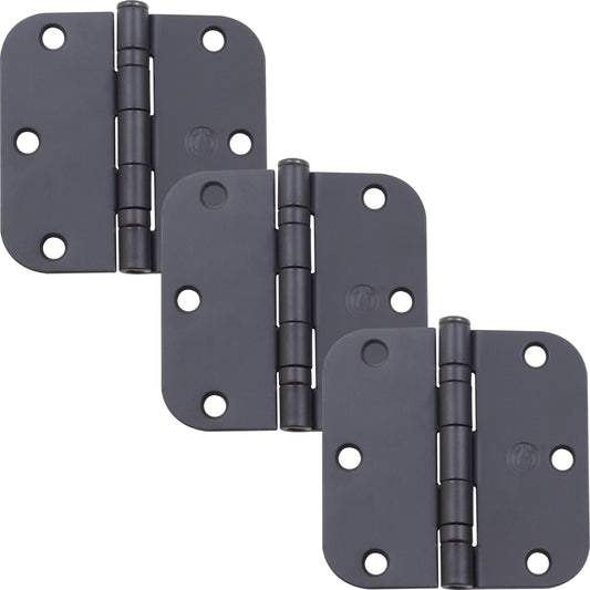 Stone Harbor Hardware 3-1/2" Ball-Bearing Door Hinges, 5/8" Radius Corner, Matte Black, 3-Pack
