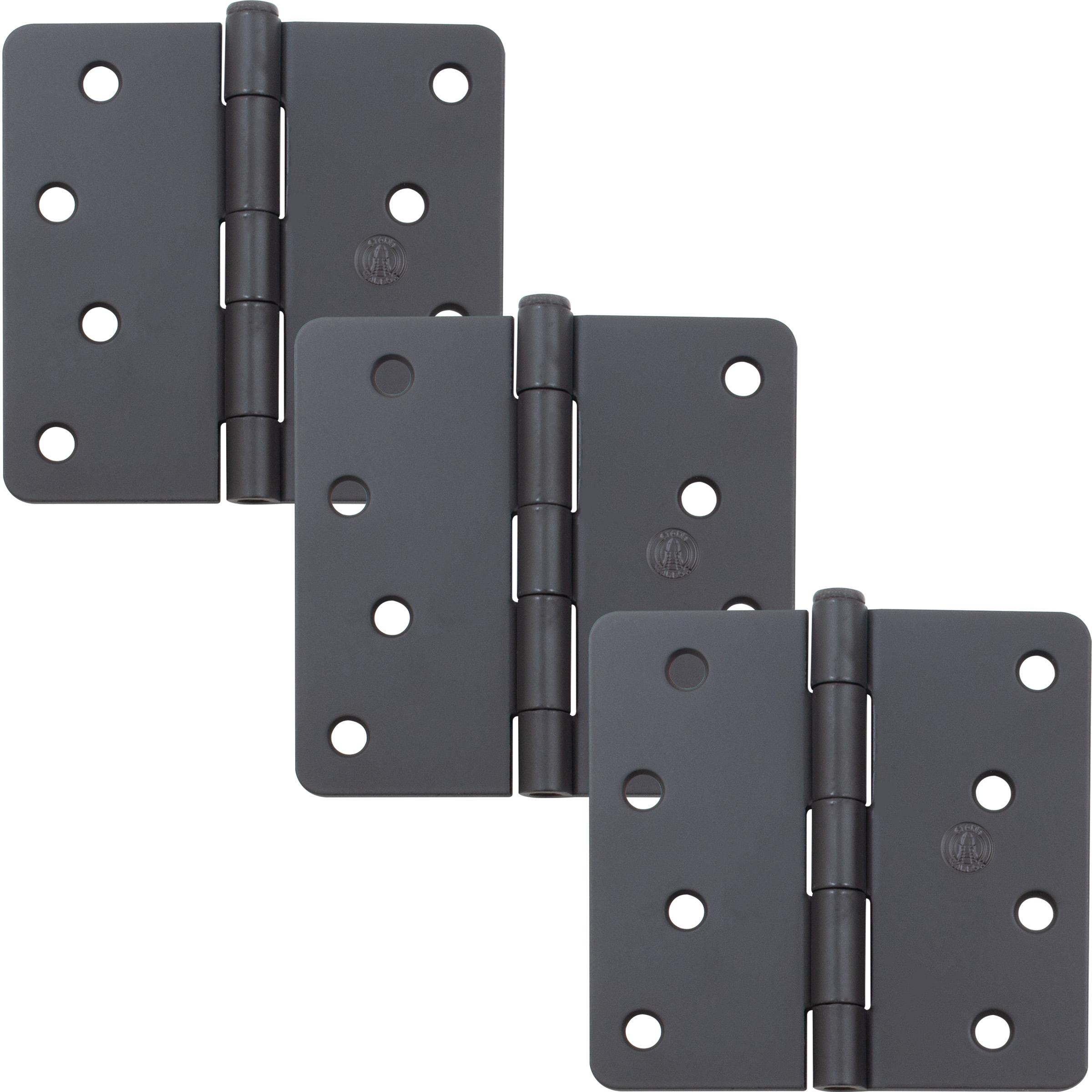 Stone Harbor Hardware 4" Door Hinges, 1/4" Radius Corner, Matte Black, 3-Pack