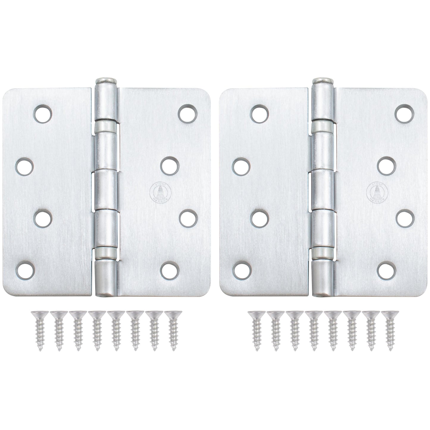 Stone Harbor Hardware 4" Ball-Bearing Door Hinges, 1/4" Radius Corner, Satin Chrome, 2-Pack