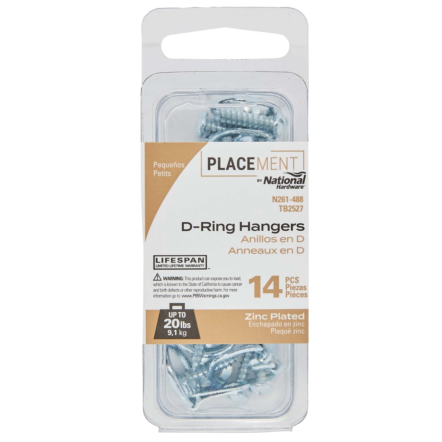 TB2527-S 1-7/32" D-Ring Hangers, 14/pk - Zinc