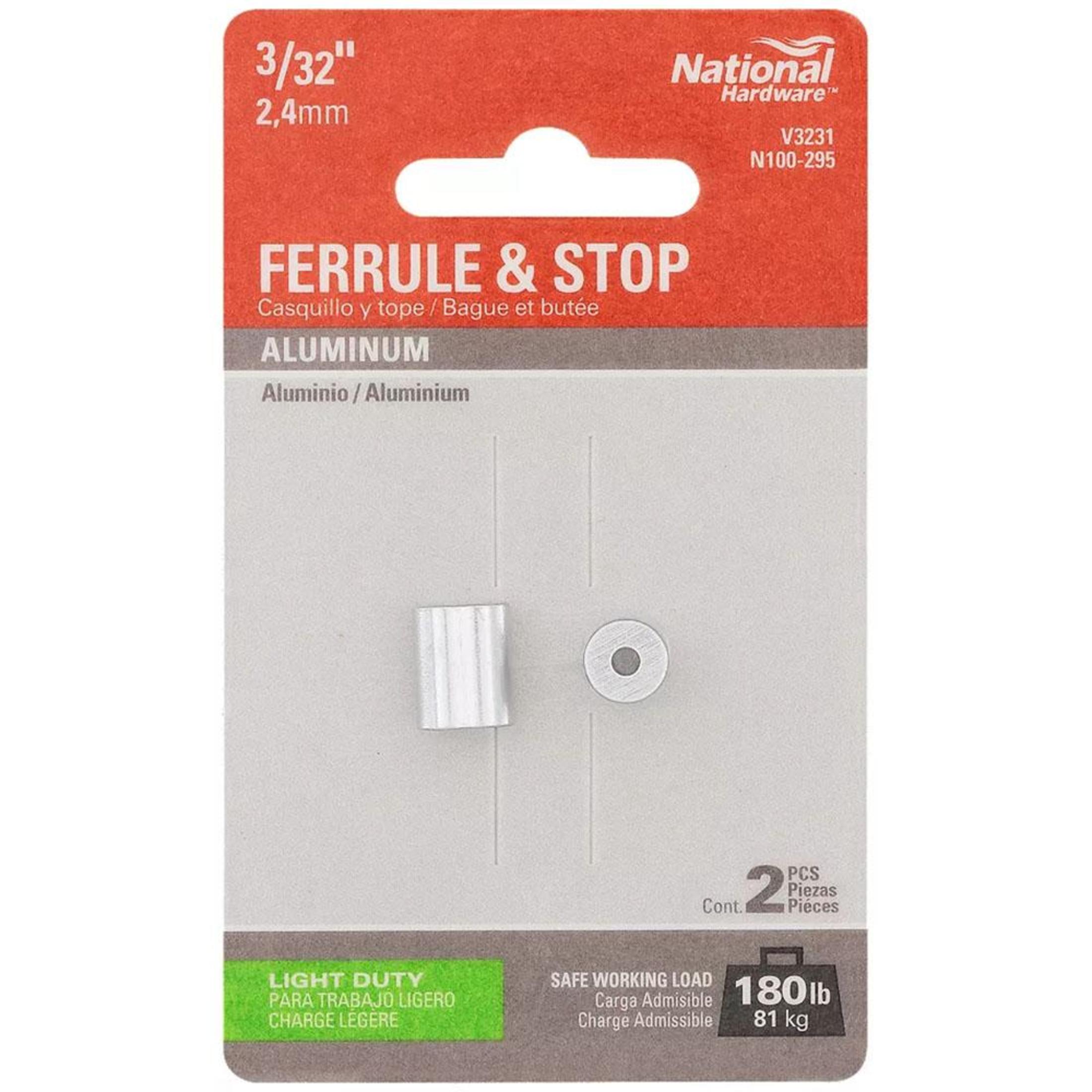 National Hardware - N100-295 V3231 3/32" Ferrule & Stop Ferrule and Stops in Aluminum