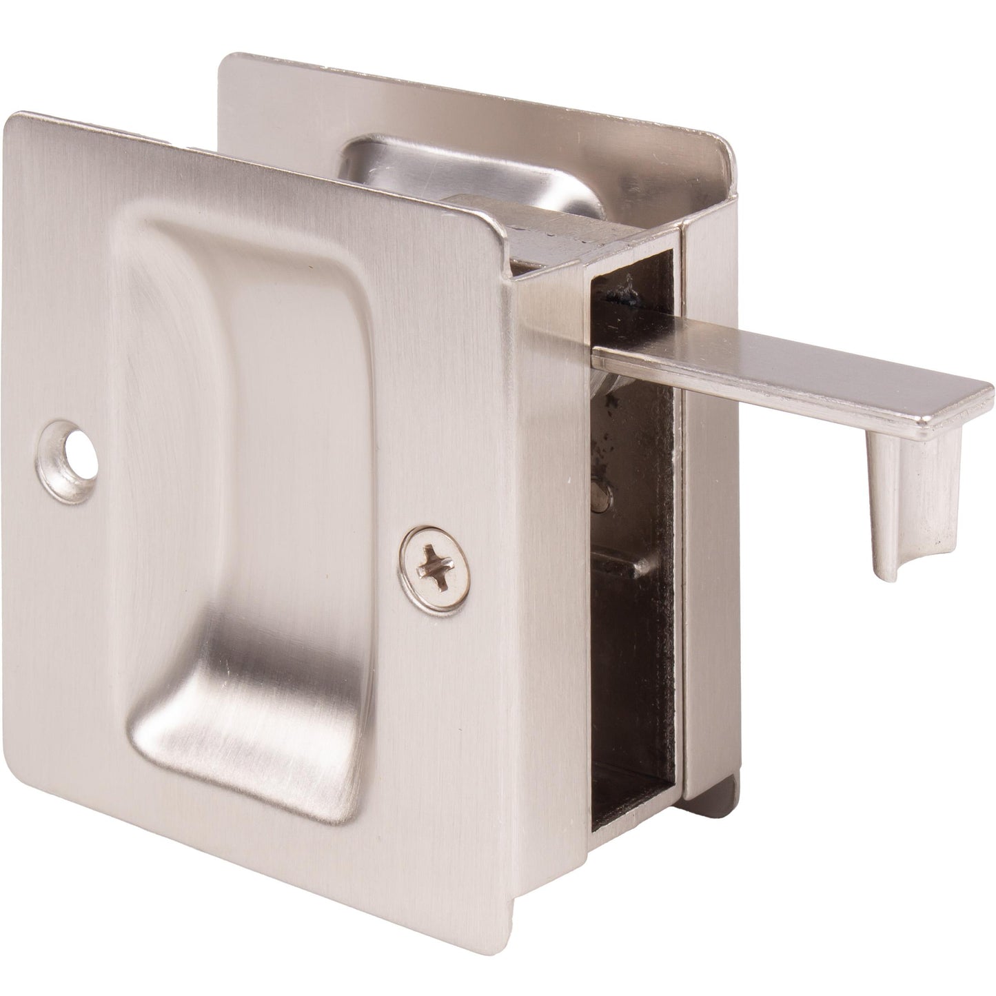 Stone Harbor Hardware Premium Square Pocket Door Lock, Passage Function, Satin Nickel