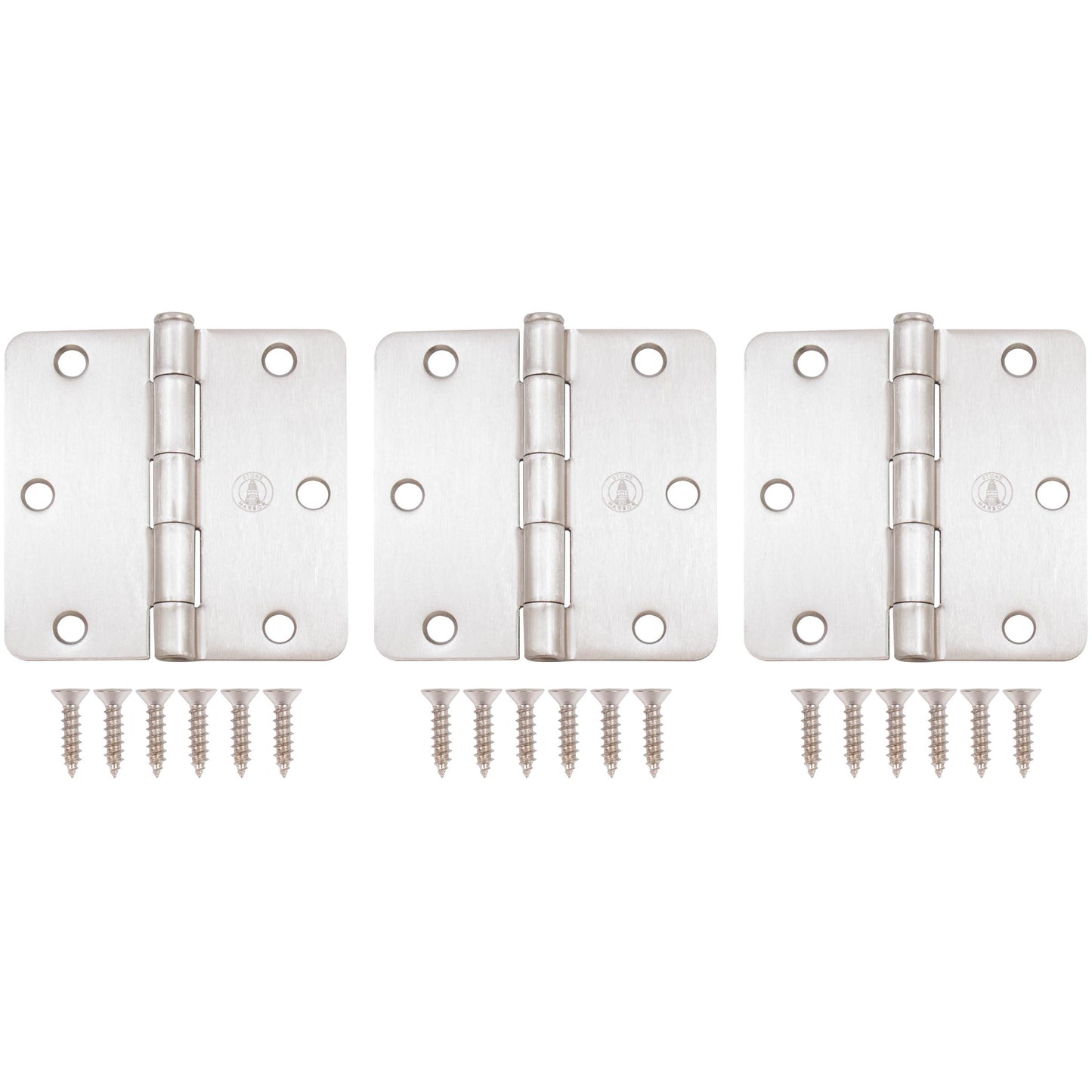 Stone Harbor Hardware 3-1/2" Door Hinges, 1/4" Radius Corner, Satin Nickel, 3-Pack