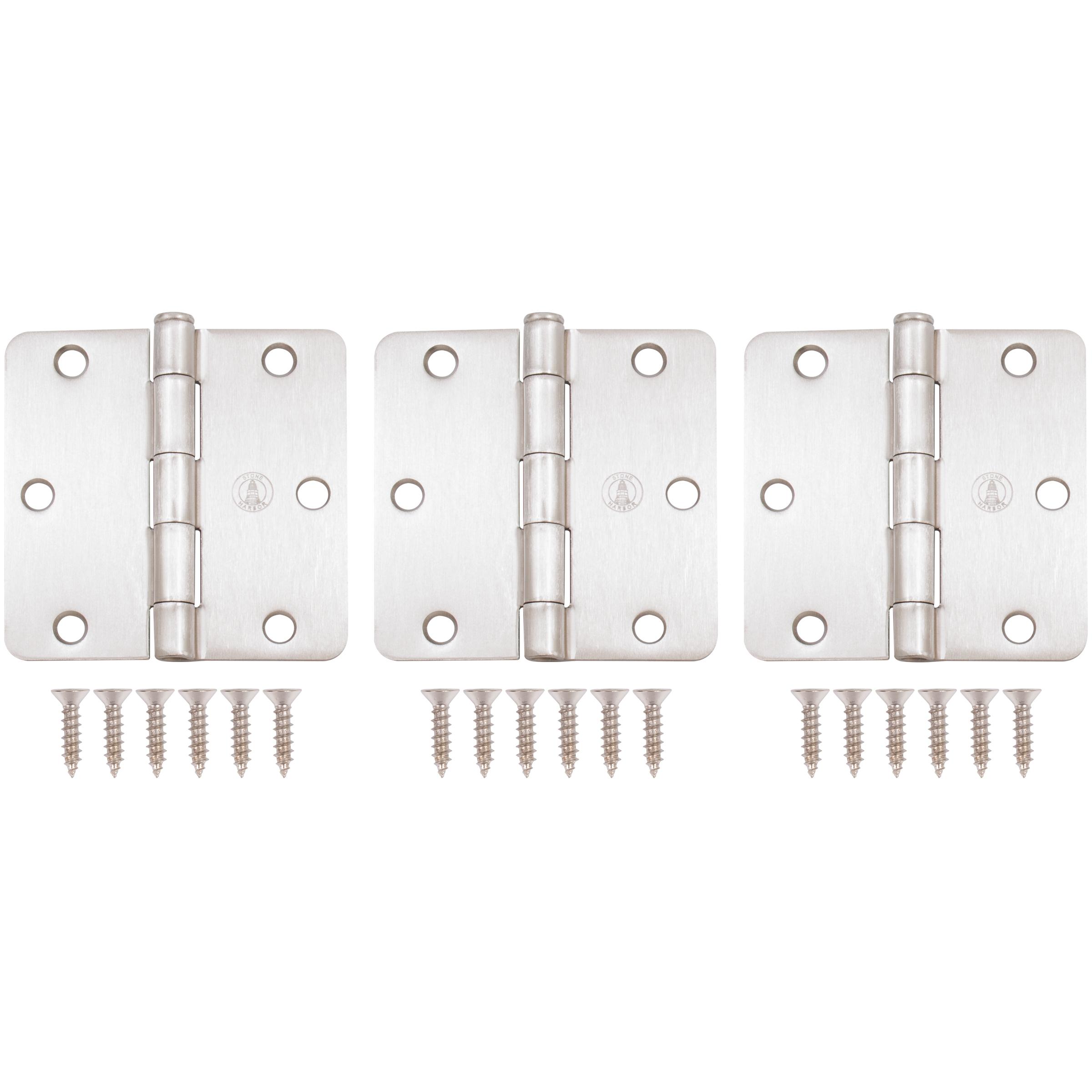 Stone Harbor Hardware 3-1/2" Door Hinges, 1/4" Radius Corner, Satin Nickel, 3-Pack