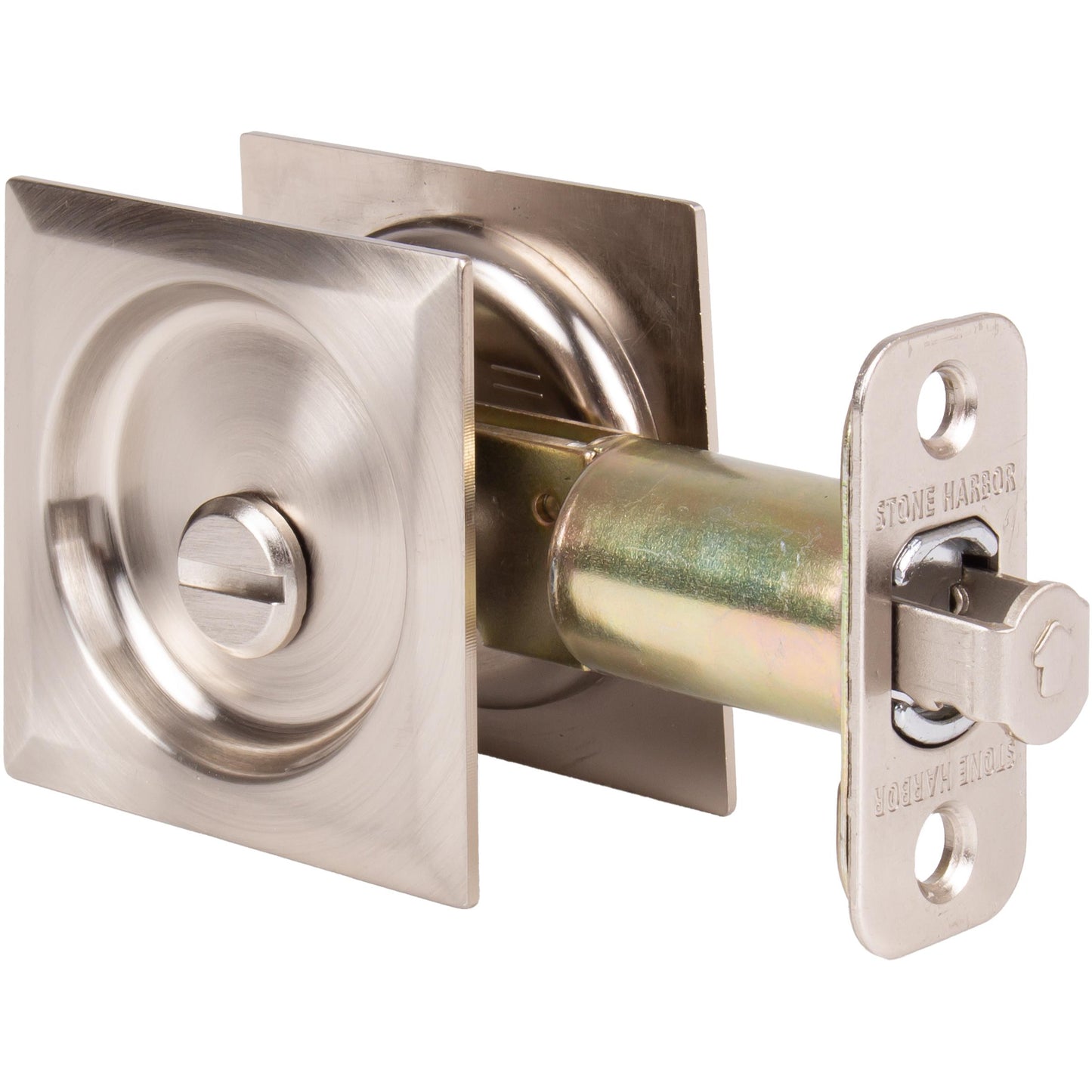 Stone Harbor Hardware Contemporary Square Pocket Door Lock, Privacy Function, 2-3/4" Backset, Satin Nickel